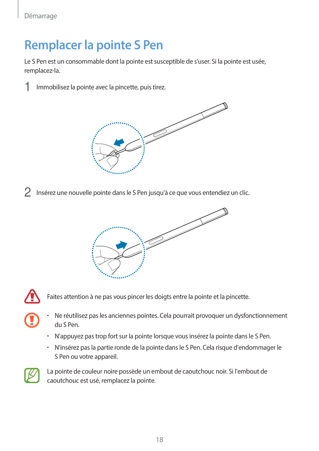 Samsung SM-N7505ZKGBOG, SM-N7505ZKGSFR, SM-N7505ZWGXEF, SM-N7505ZWGSFR, SM-N7505ZKGXEF manual Remplacer la pointe S Pen 