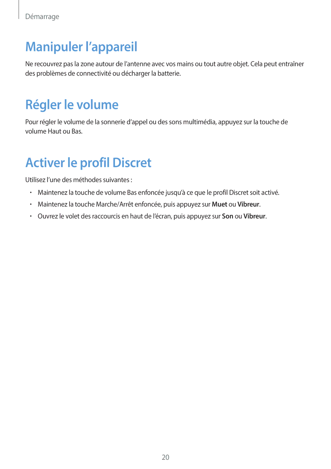 Samsung SM-N7505ZKAXEF, SM-N7505ZKGSFR, SM-N7505ZWGXEF Manipuler l’appareil, Régler le volume, Activer le profil Discret 