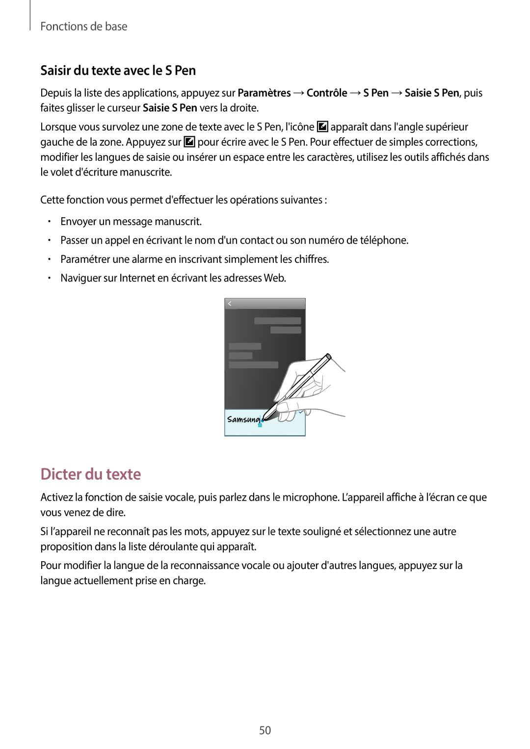 Samsung SM-N7505ZWGXEF, SM-N7505ZKGSFR, SM-N7505ZWGSFR, SM-N7505ZKGXEF manual Dicter du texte, Saisir du texte avec le S Pen 