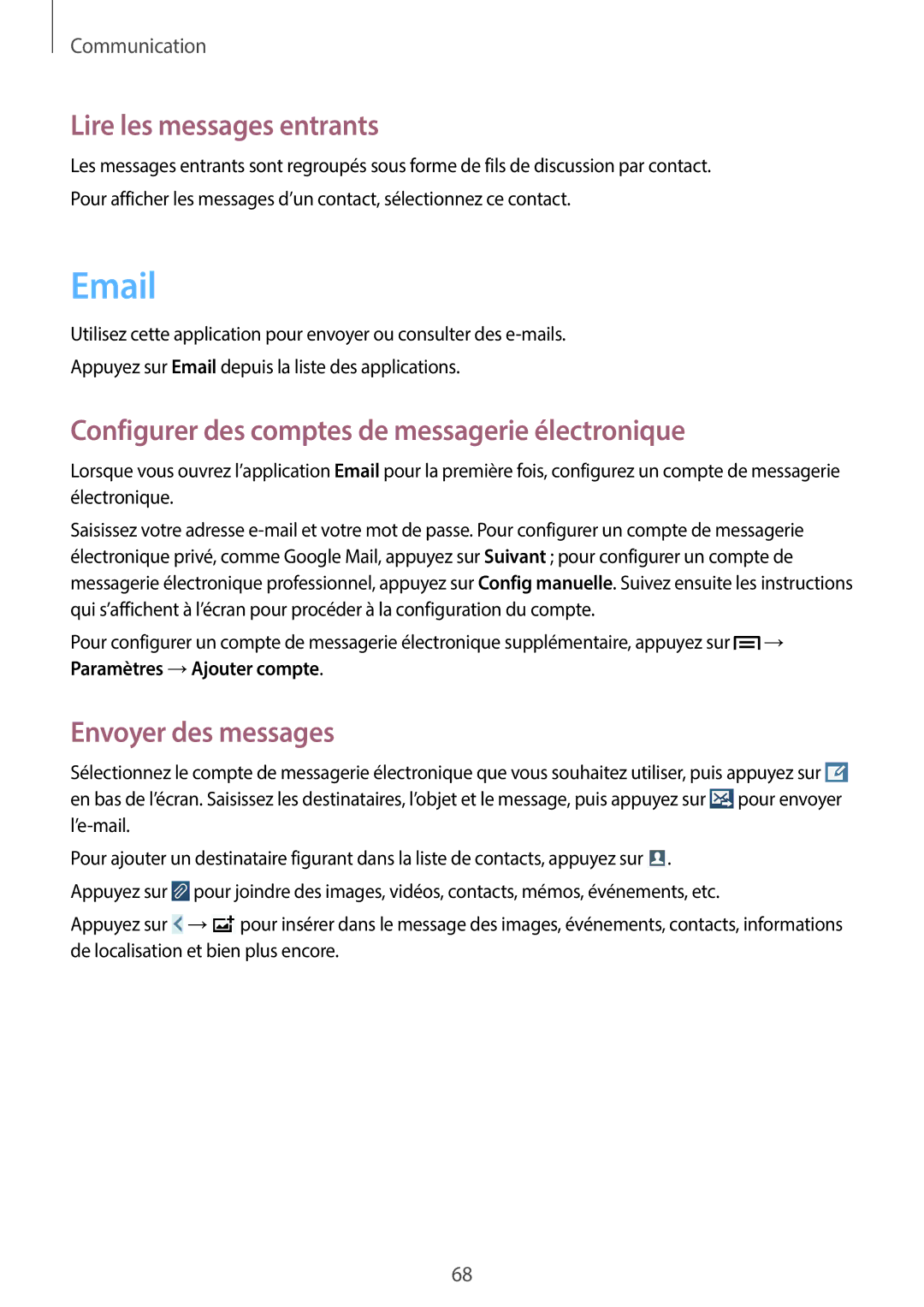 Samsung SM-N7505ZWAXEF, SM-N7505ZKGSFR manual Lire les messages entrants, Configurer des comptes de messagerie électronique 