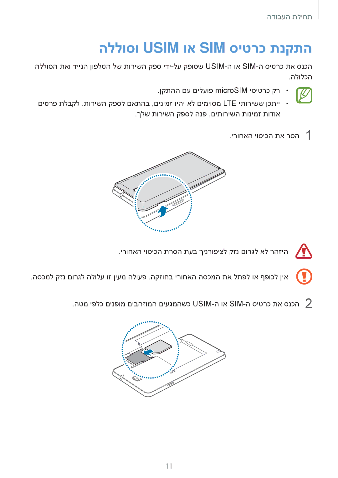 Samsung SM-N7505ZWAPCL, SM-N7505ZWASEE, SM-N7505ZGASEE, SM-N7505ZKAILO, SM-N7505ZWACEL manual הללוסו Usim וא SIM סיטרכ תנקתה 