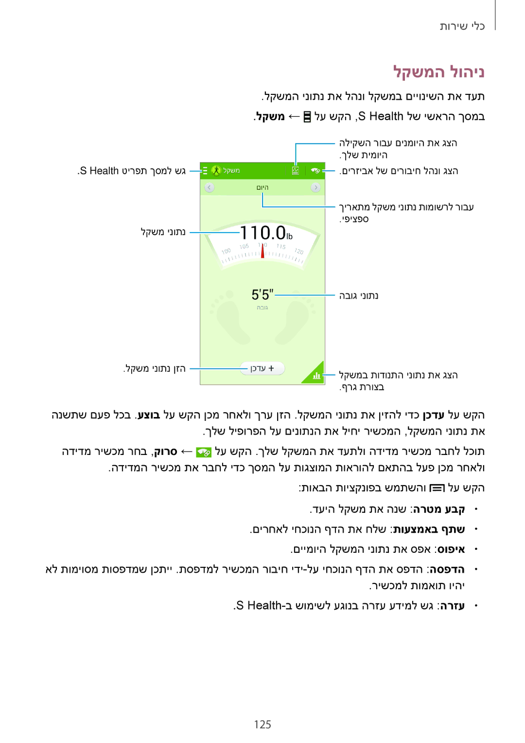 Samsung SM-N7505ZKAPCL, SM-N7505ZWASEE, SM-N7505ZGASEE, SM-N7505ZWAPCL, SM-N7505ZKAILO, SM-N7505ZWACEL manual לקשמה לוהינ, 125 