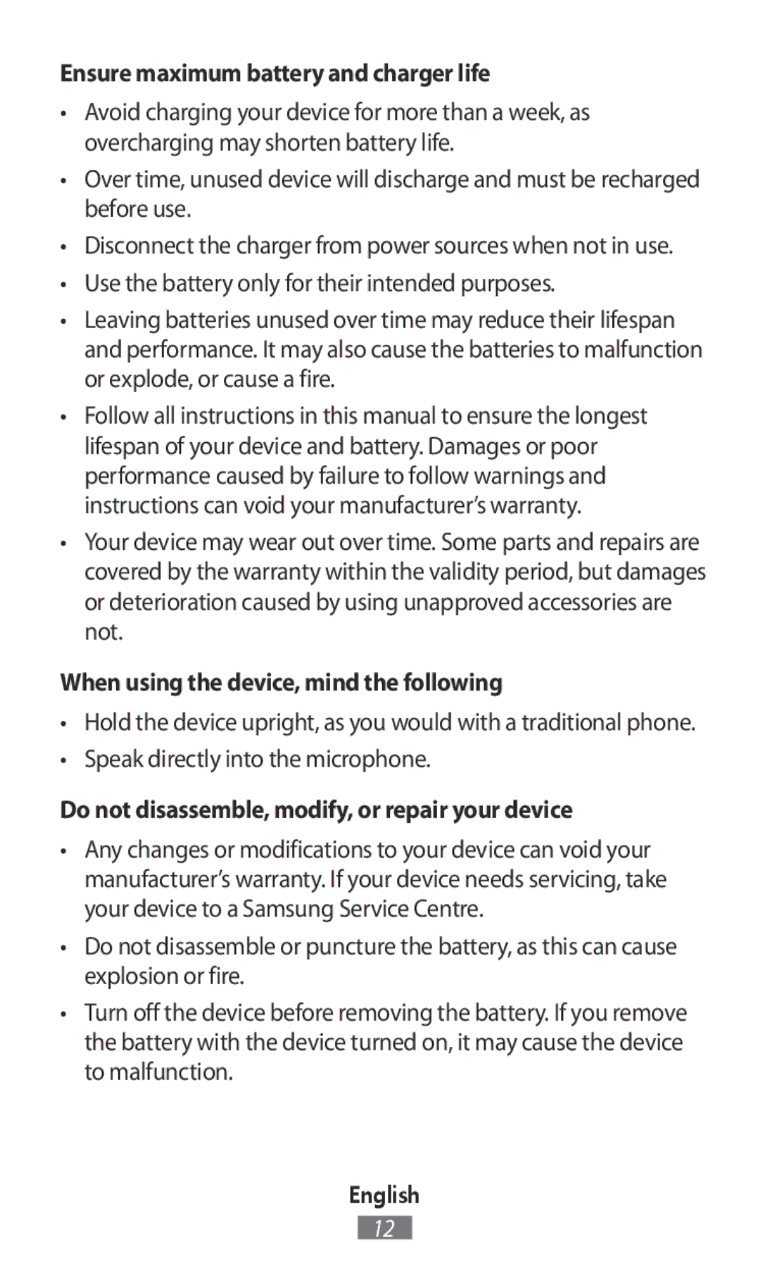 Samsung SM-N7505ZWGSFR, SM-N7505ZWATPH Ensure maximum battery and charger life, When using the device, mind the following 