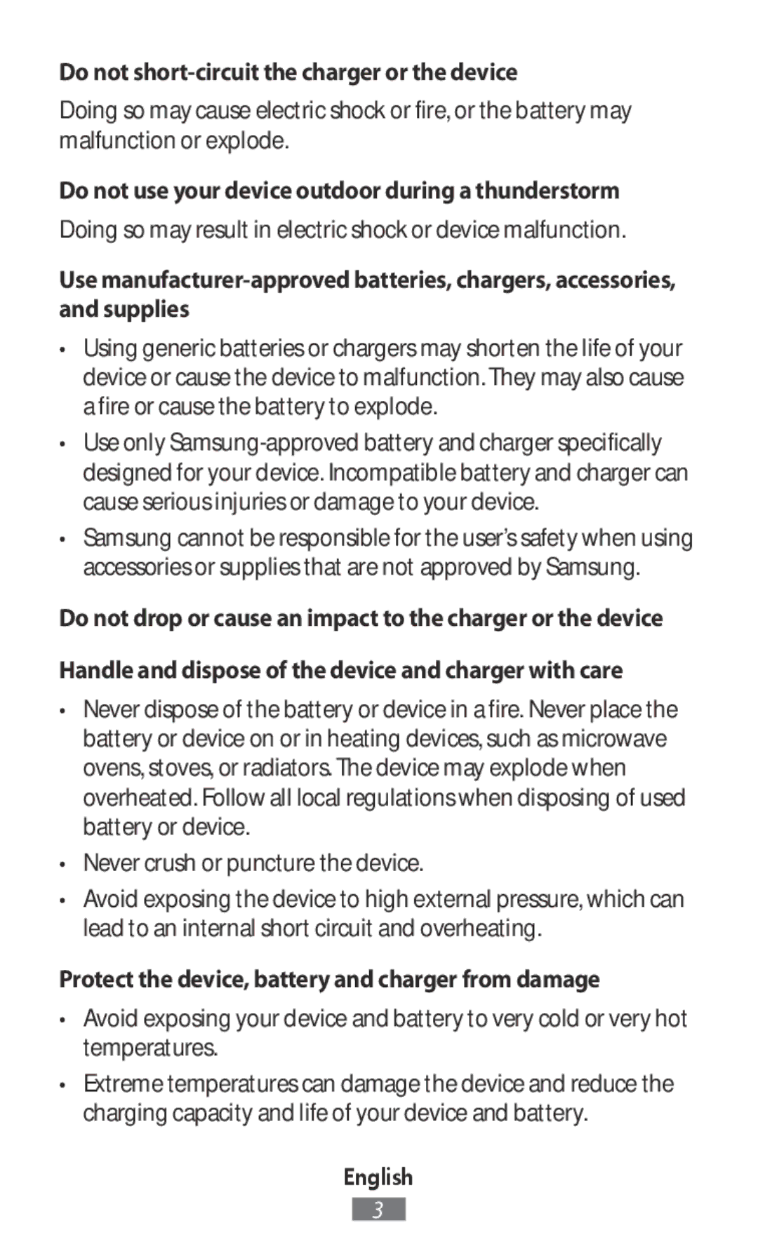 Samsung SM-N7505ZWAVIA Do not short-circuit the charger or the device, Protect the device, battery and charger from damage 