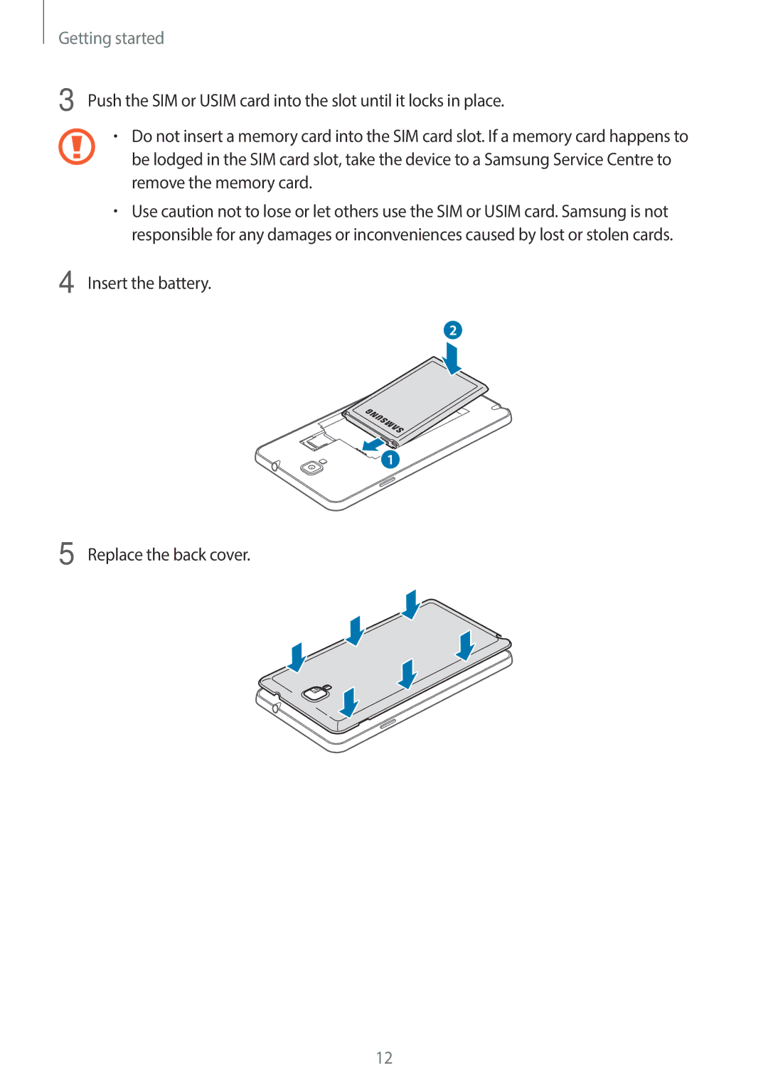 Samsung SM-N7505ZKGXEF, SM-N7505ZWATPH, SM-N7505ZKAXEO, SM-N7505ZKAMEO manual Insert the battery Replace the back cover 