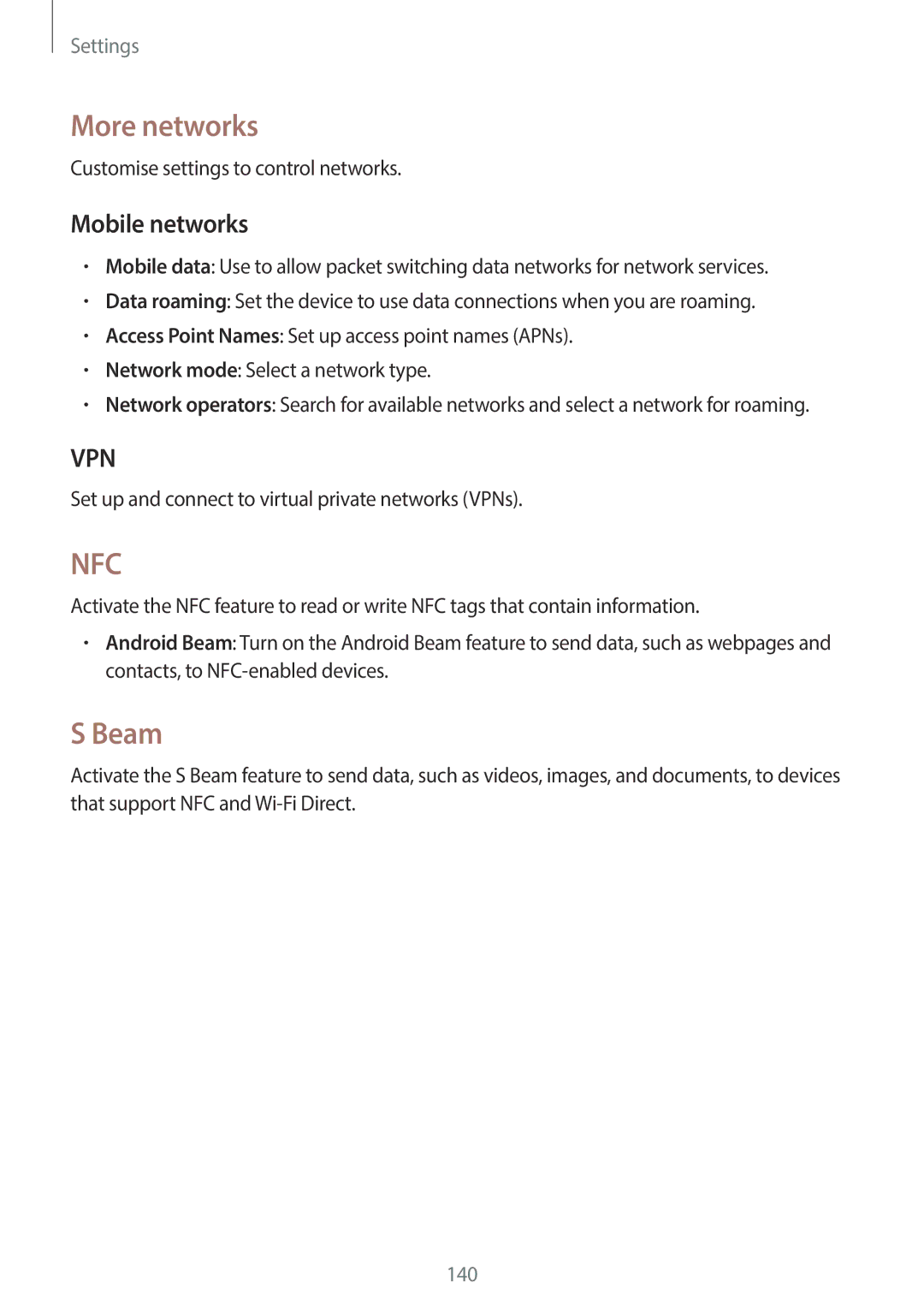 Samsung SM-N7505ZWAORX, SM-N7505ZWATPH manual More networks, Beam, Mobile networks, Customise settings to control networks 