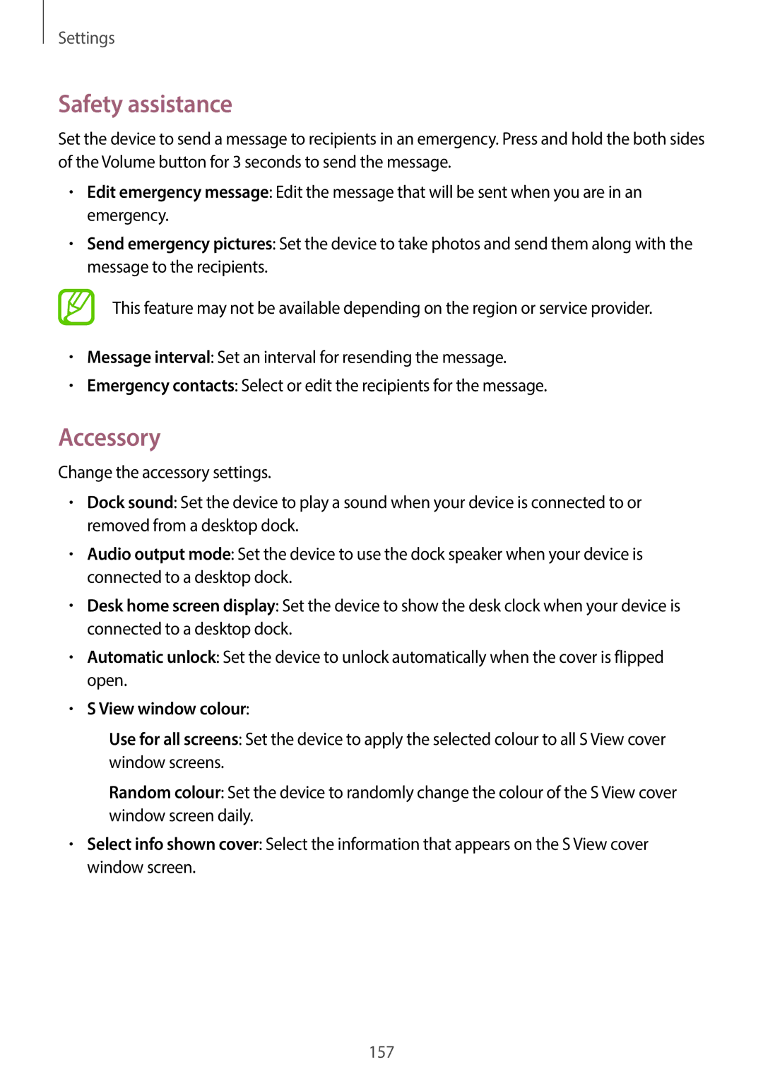 Samsung SM-N7505ZKAXEO, SM-N7505ZWATPH, SM-N7505ZKAMEO, SM-N7505ZKADBT manual Safety assistance, Accessory, View window colour 