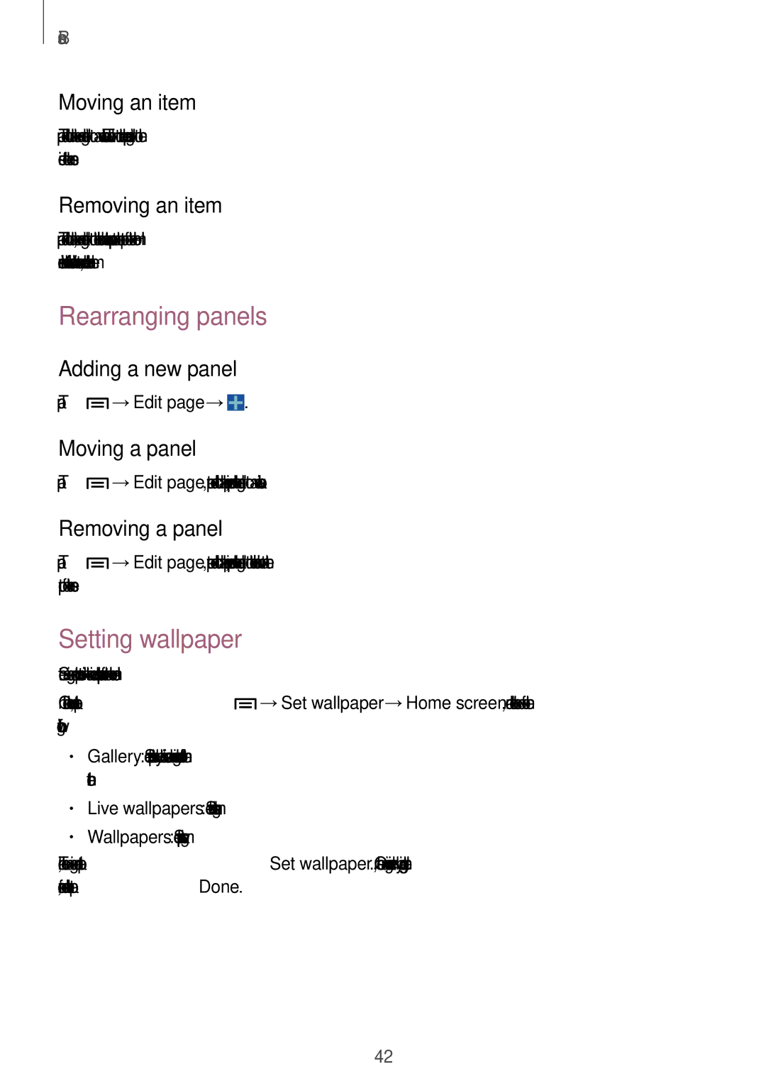 Samsung SM-N7505ZWAPCL, SM-N7505ZWATPH, SM-N7505ZKAXEO, SM-N7505ZKAMEO, SM-N7505ZKADBT Rearranging panels, Setting wallpaper 