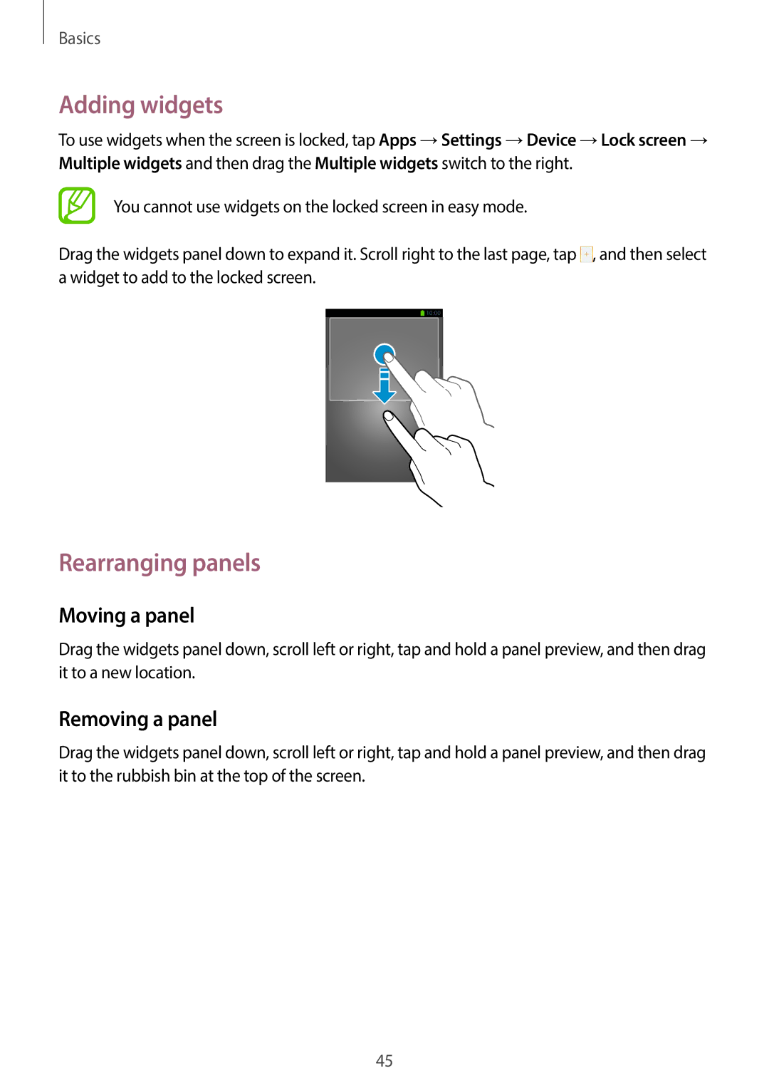 Samsung SM-N7505ZWAILO, SM-N7505ZWATPH, SM-N7505ZKAXEO, SM-N7505ZKAMEO, SM-N7505ZKADBT Adding widgets, Rearranging panels 