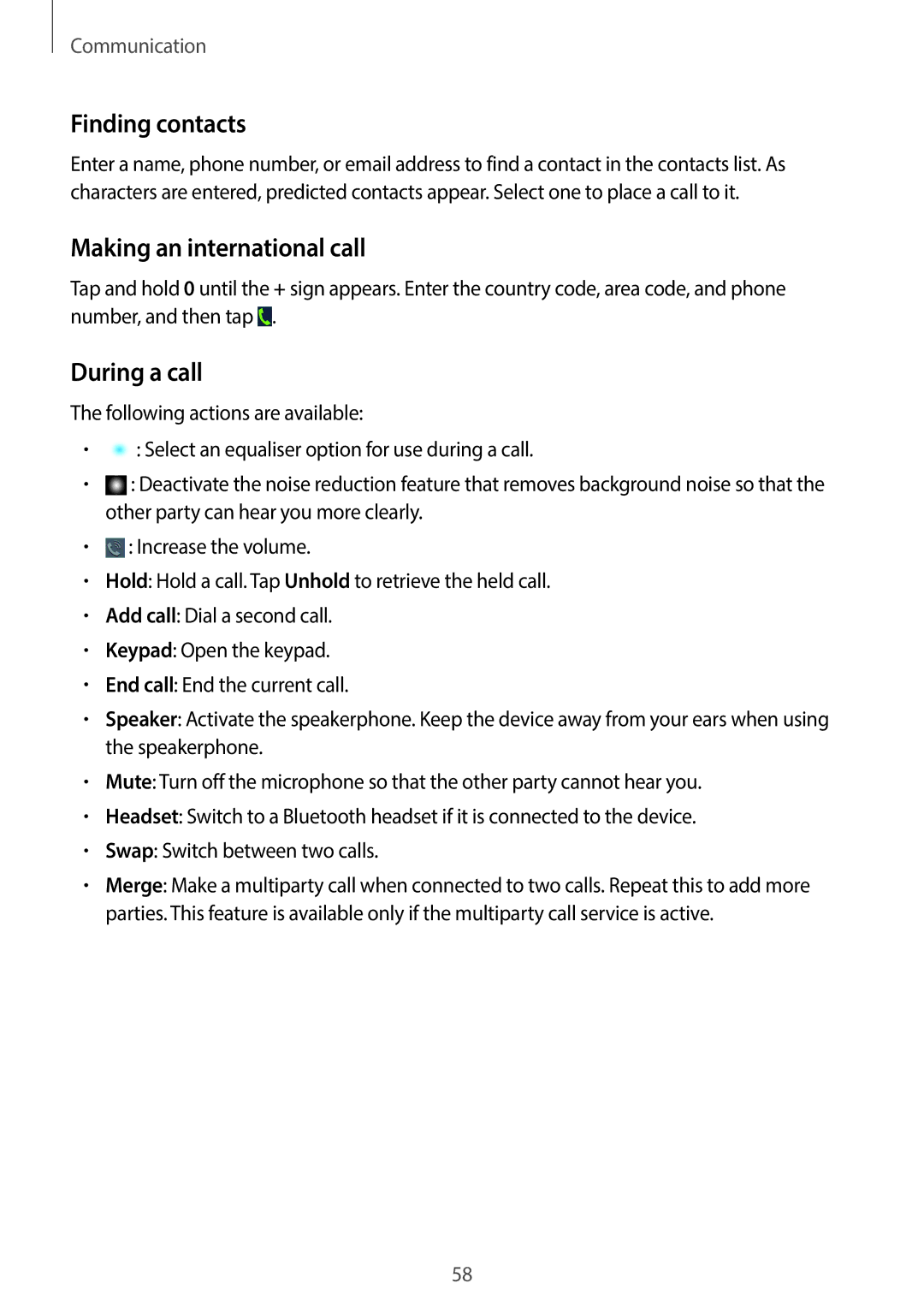 Samsung SM-N7505ZWAMEO, SM-N7505ZWATPH, SM-N7505ZKAXEO manual Finding contacts, Making an international call, During a call 