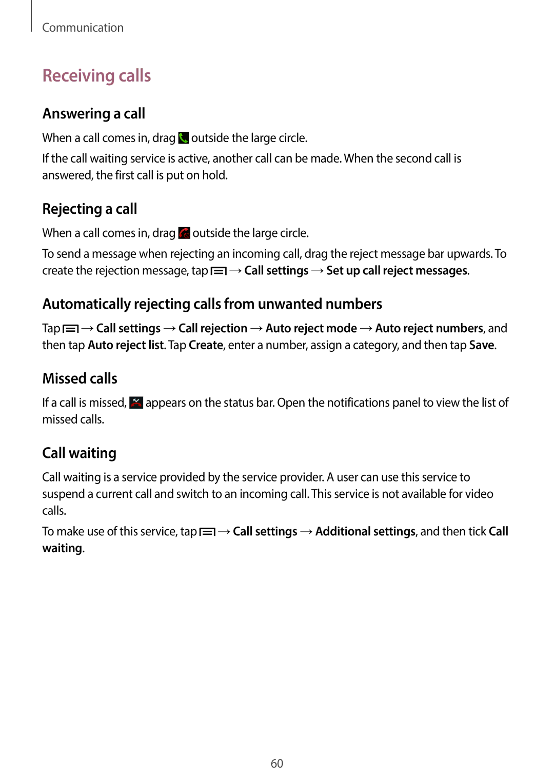 Samsung SM-N7505ZGADBT, SM-N7505ZWATPH, SM-N7505ZKAXEO, SM-N7505ZKAMEO, SM-N7505ZKADBT, SM-N7505ZWAVIA manual Receiving calls 