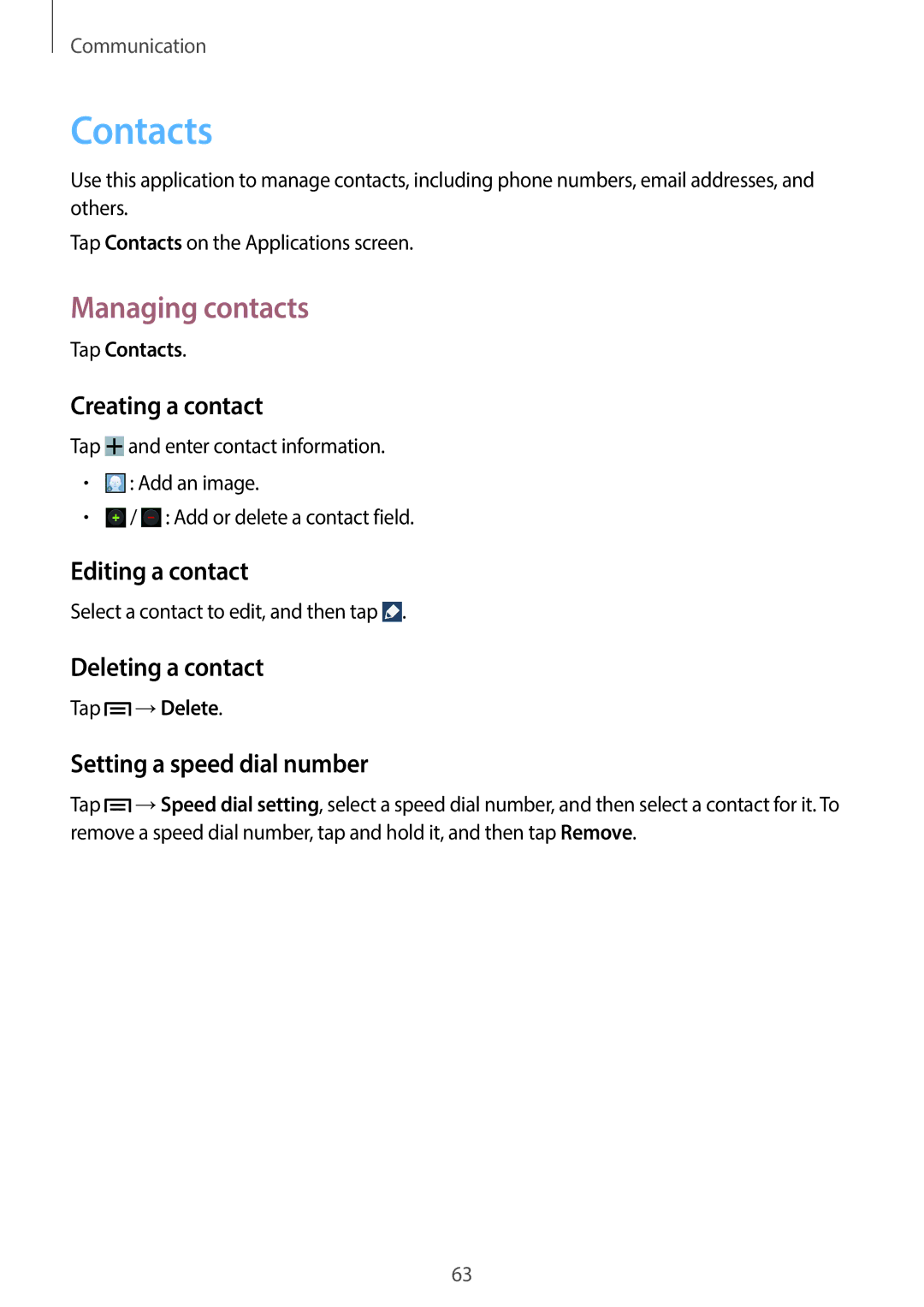 Samsung SM-N7505ZWGSFR, SM-N7505ZWATPH, SM-N7505ZKAXEO, SM-N7505ZKAMEO, SM-N7505ZKADBT manual Contacts, Managing contacts 