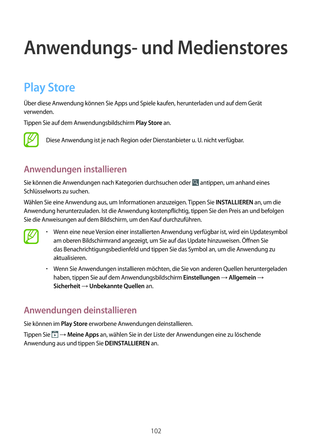 Samsung SM-N7505ZKAMEO, SM-N7505ZWATPH, SM-N7505ZKAXEO, SM-N7505ZKADBT manual Anwendungs- und Medienstores, Play Store 