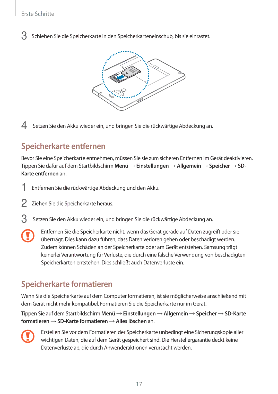 Samsung SM-N7505ZWADBT, SM-N7505ZWATPH, SM-N7505ZKAXEO, SM-N7505ZKAMEO Speicherkarte entfernen, Speicherkarte formatieren 