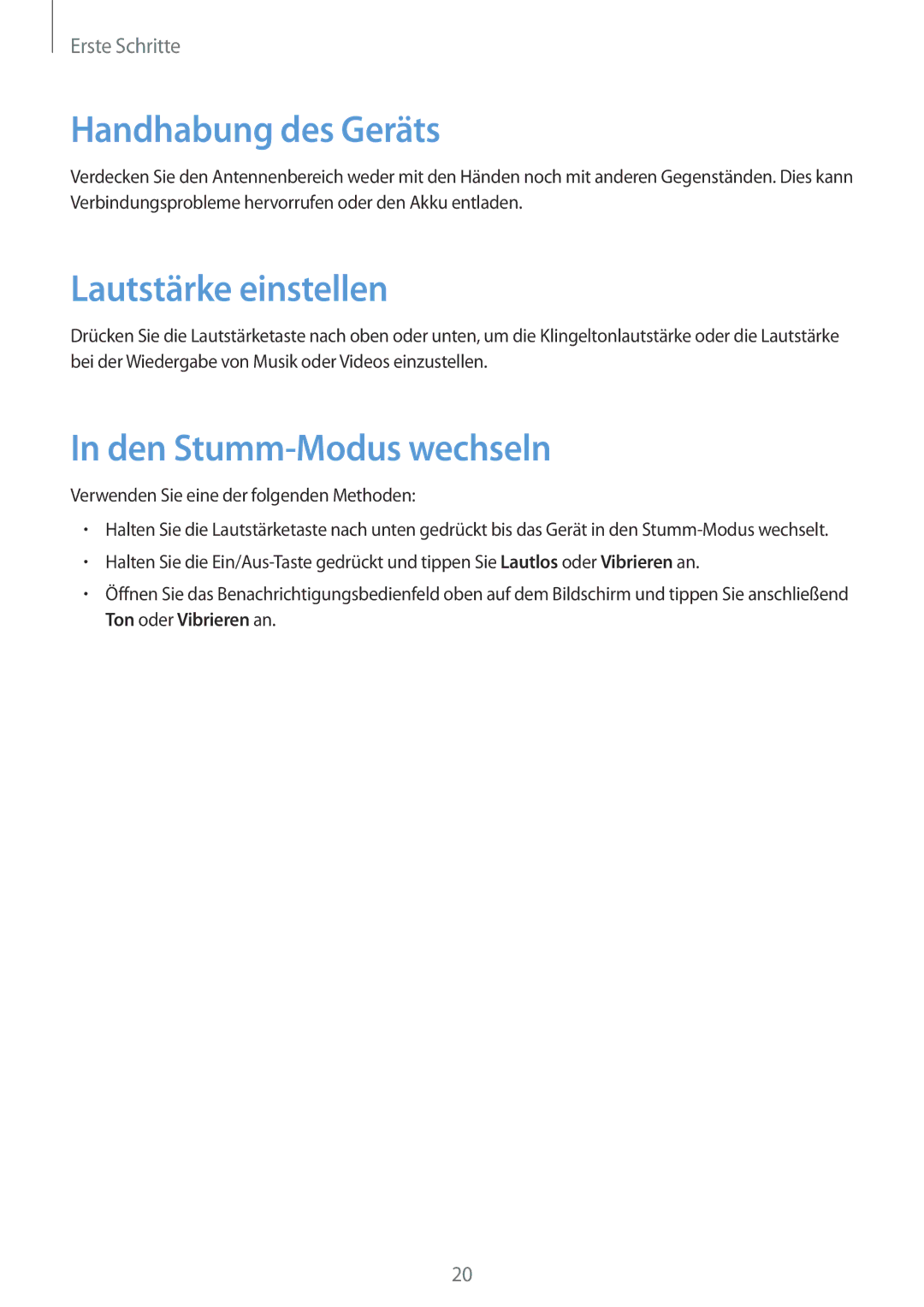 Samsung SM-N7505ZWATPH, SM-N7505ZKAXEO manual Handhabung des Geräts, Lautstärke einstellen, Den Stumm-Modus wechseln 