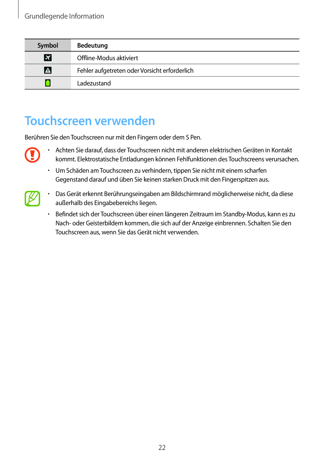 Samsung SM-N7505ZKAMEO, SM-N7505ZWATPH, SM-N7505ZKAXEO, SM-N7505ZKADBT manual Touchscreen verwenden, Grundlegende Information 