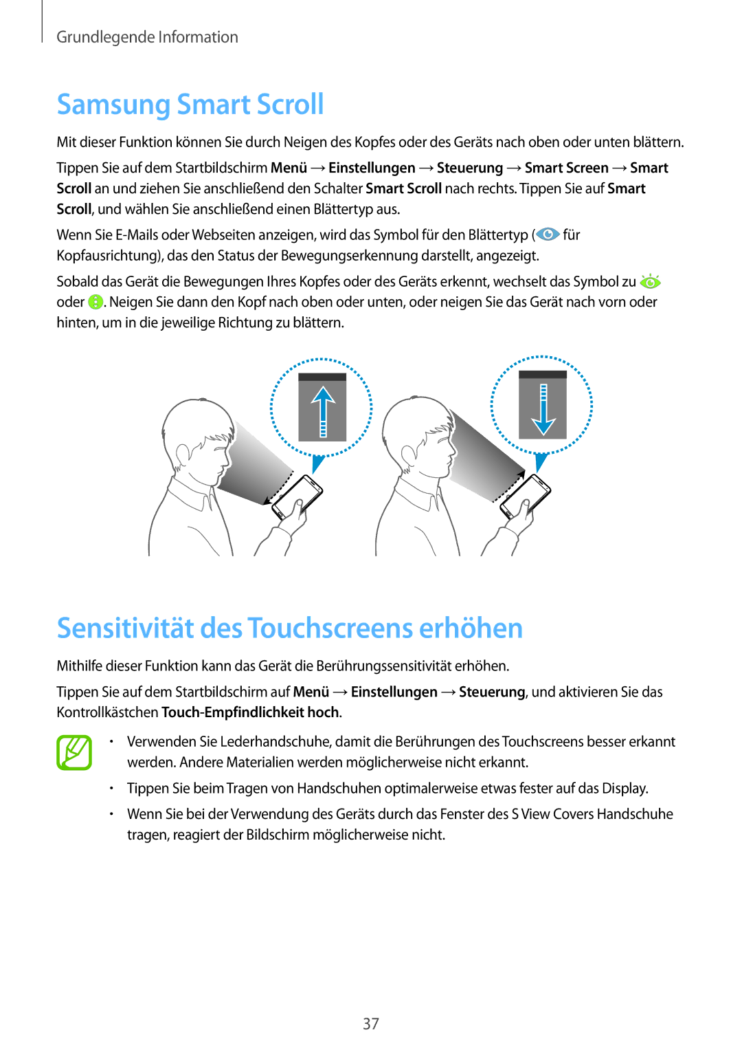 Samsung SM-N7505ZWADBT, SM-N7505ZWATPH, SM-N7505ZKAXEO manual Samsung Smart Scroll, Sensitivität des Touchscreens erhöhen 