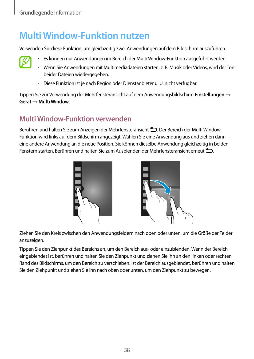 Samsung SM-N7505ZGADBT, SM-N7505ZWATPH, SM-N7505ZKAXEO manual Multi Window-Funktion nutzen, Multi Window-Funktion verwenden 