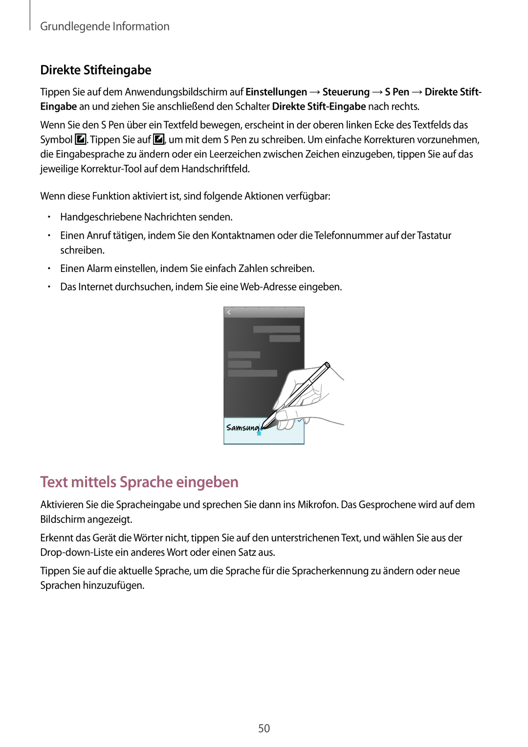 Samsung SM-N7505ZWATPH, SM-N7505ZKAXEO, SM-N7505ZKAMEO, SM-N7505ZKADBT Text mittels Sprache eingeben, Direkte Stifteingabe 