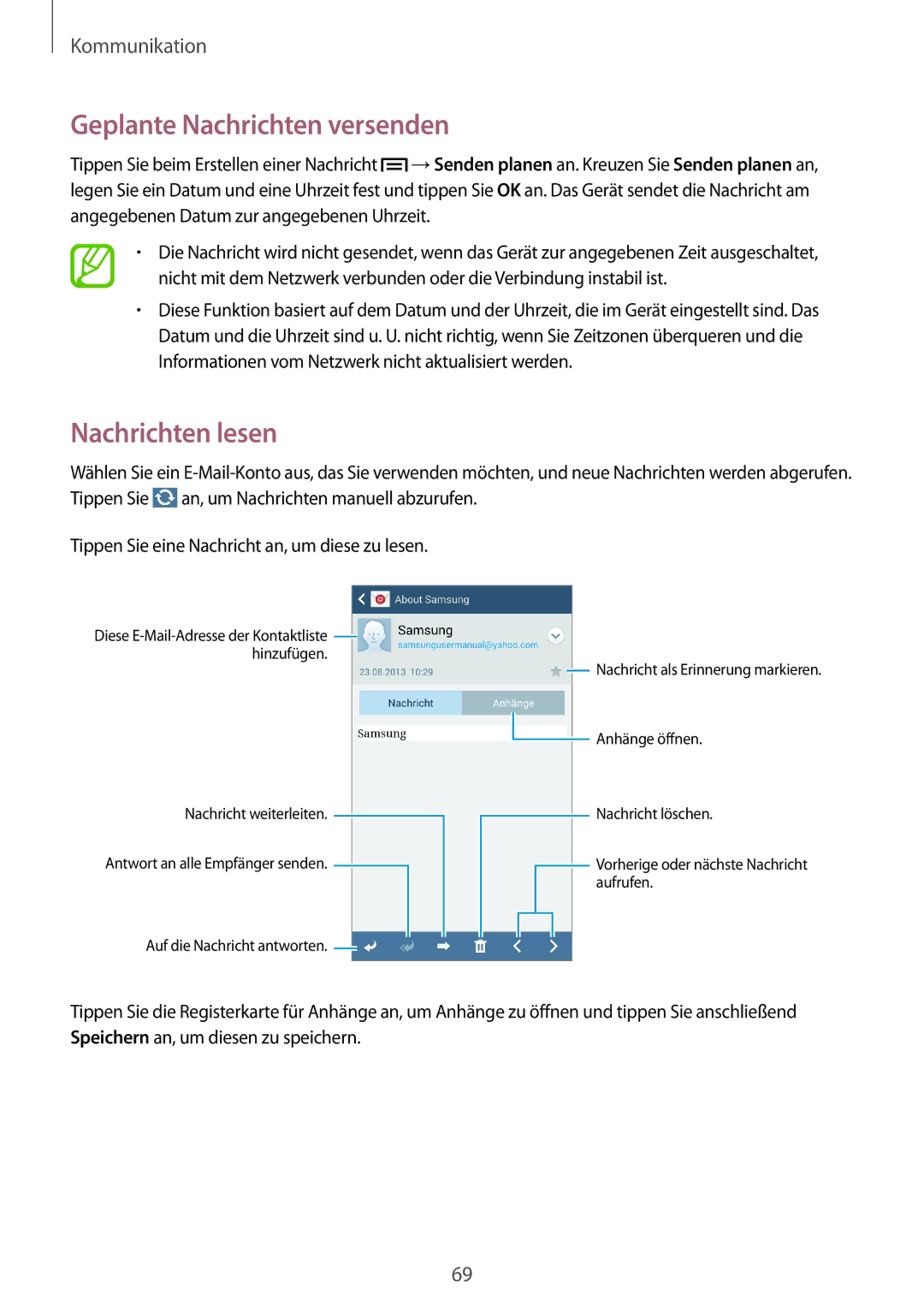 Samsung SM-N7505ZWGXEF, SM-N7505ZWATPH, SM-N7505ZKAXEO Nachrichten lesen, Tippen Sie eine Nachricht an, um diese zu lesen 