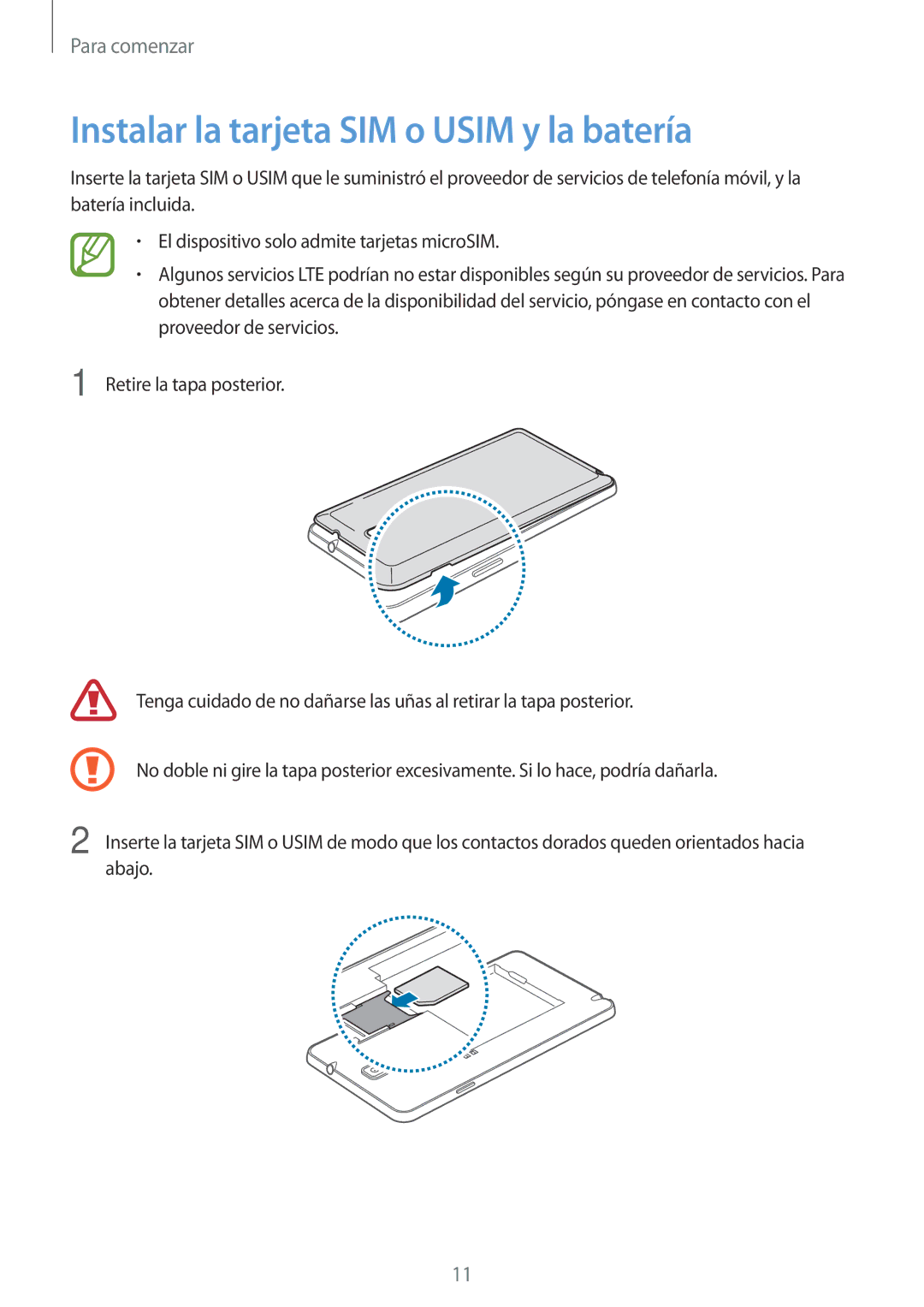 Samsung SM-N7505ZKAITV, SM-N7505ZWATPH, SM-N7505ZWGXEF, SM-N7505ZWAITV manual Instalar la tarjeta SIM o Usim y la batería 