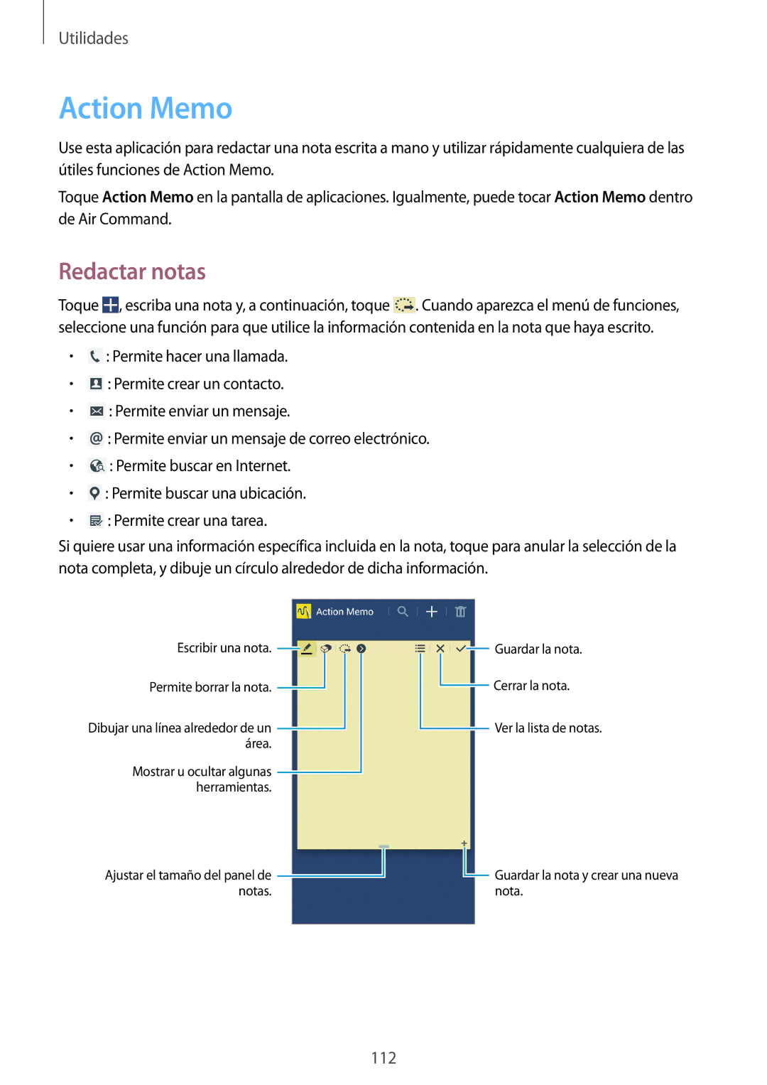 Samsung SM-N7505ZKAPHE, SM-N7505ZWATPH, SM-N7505ZWGXEF, SM-N7505ZKAITV, SM-N7505ZWAITV manual Action Memo, Redactar notas 