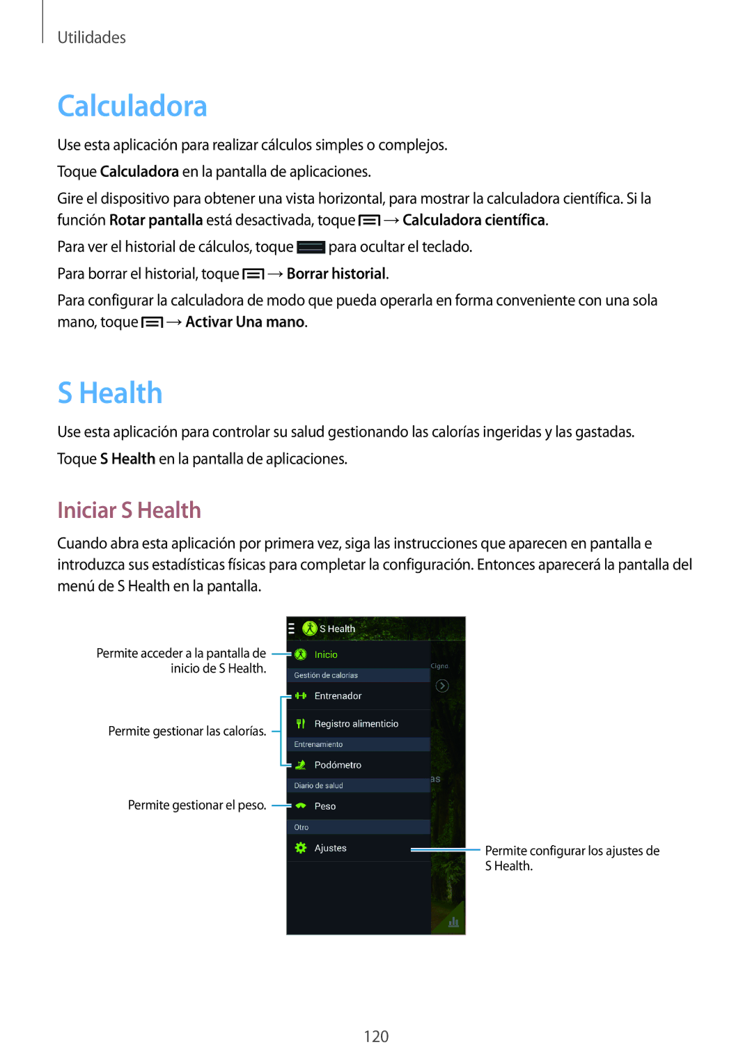 Samsung SM-N7505ZWAITV, SM-N7505ZWATPH, SM-N7505ZWGXEF, SM-N7505ZKAITV, SM-N7505ZKAPHE manual Calculadora, Iniciar S Health 