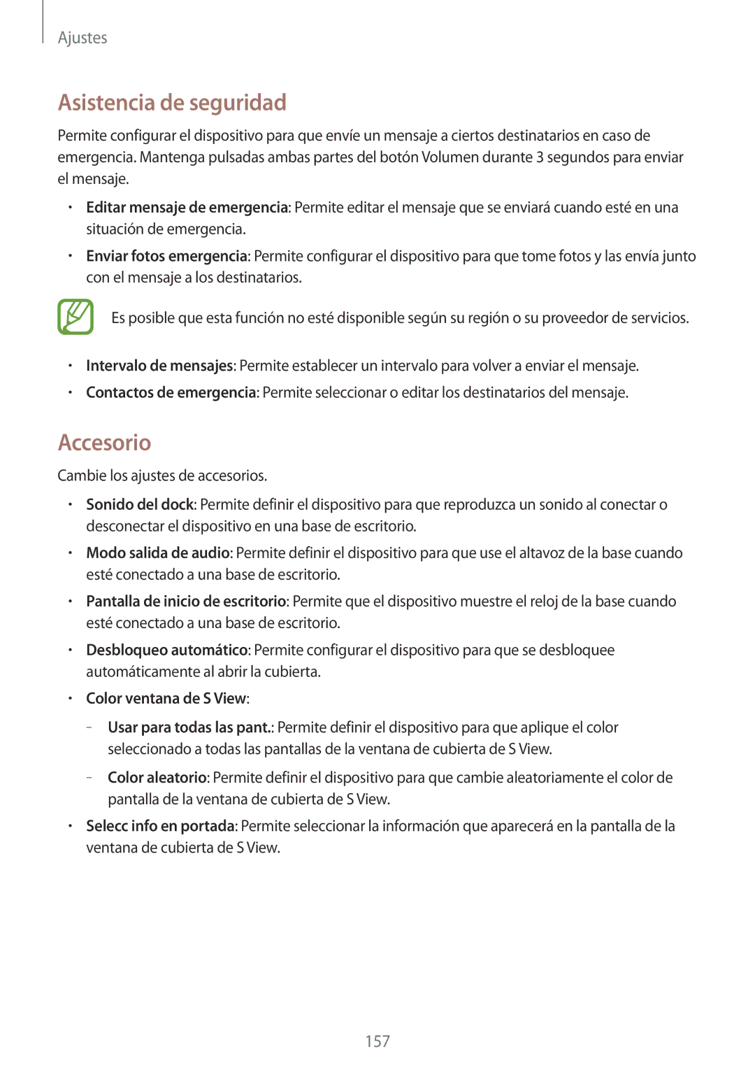 Samsung SM-N7505ZKAPHE, SM-N7505ZWATPH, SM-N7505ZWGXEF manual Asistencia de seguridad, Accesorio, Color ventana de S View 