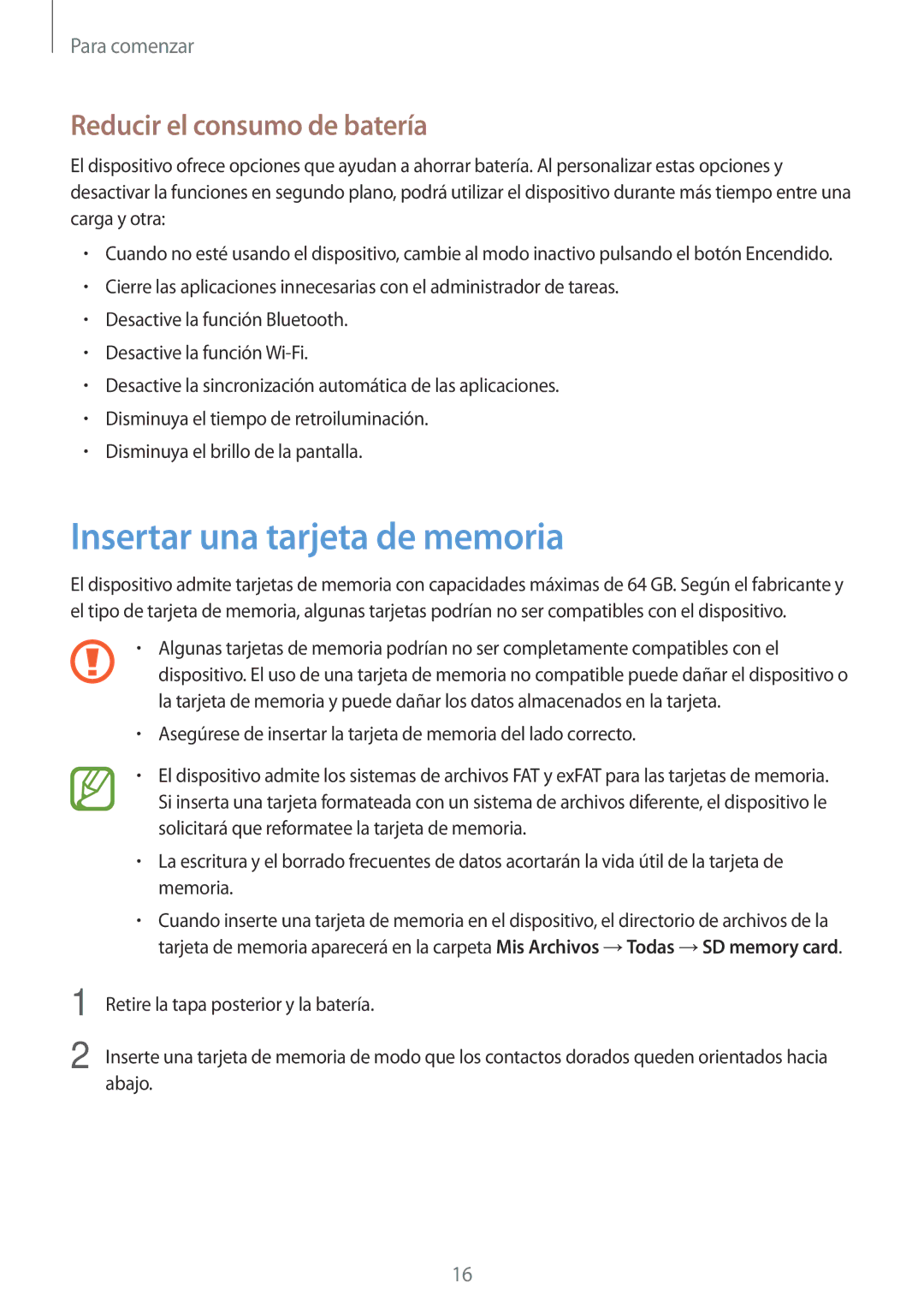 Samsung SM-N7505ZWASEE, SM-N7505ZWATPH, SM-N7505ZWGXEF manual Insertar una tarjeta de memoria, Reducir el consumo de batería 