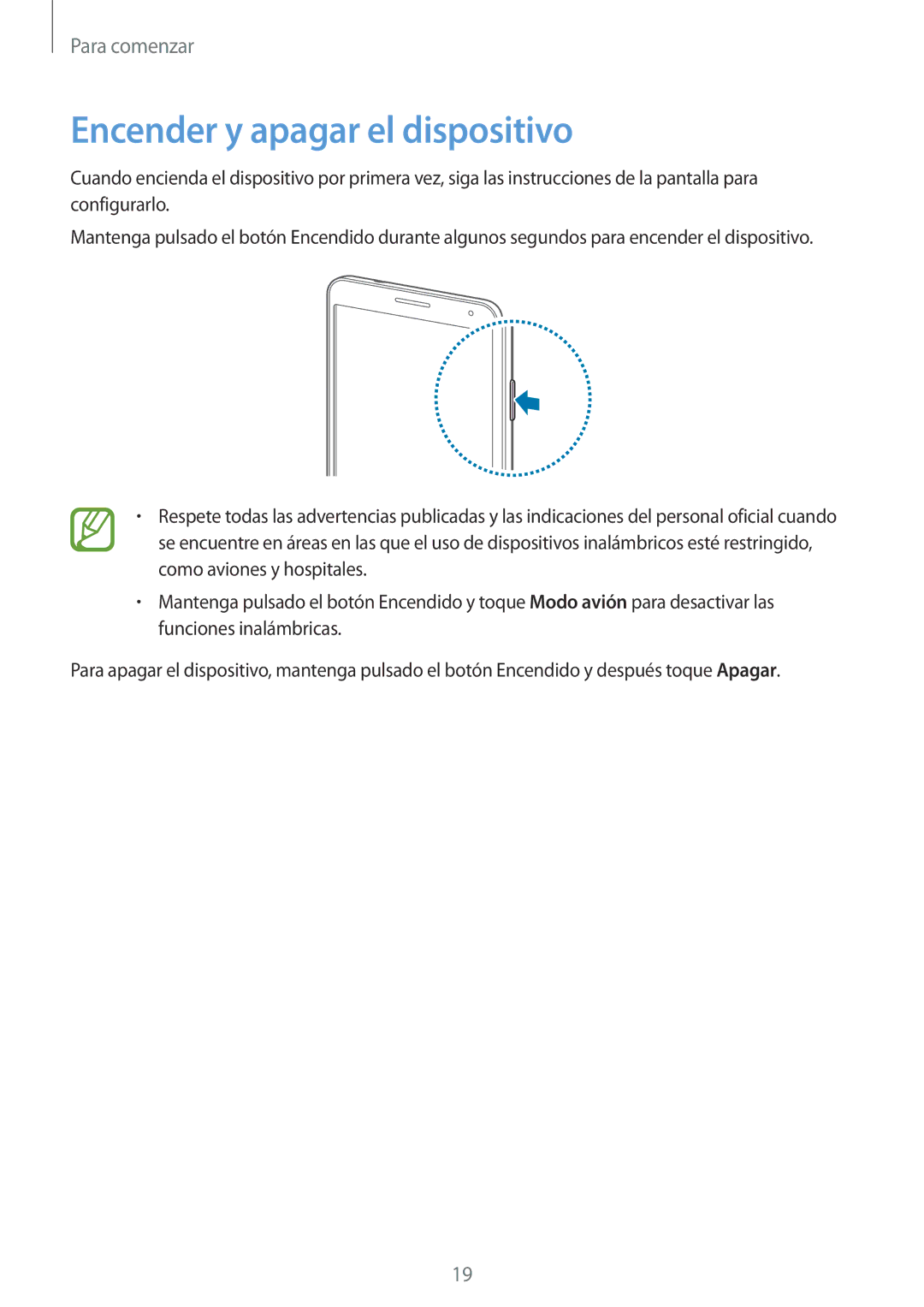 Samsung SM-N7505ZWGXEF, SM-N7505ZWATPH, SM-N7505ZKAITV, SM-N7505ZWAITV, SM-N7505ZKAPHE manual Encender y apagar el dispositivo 