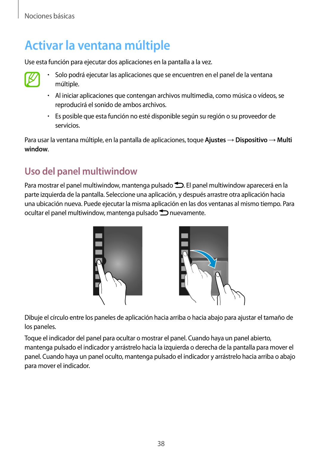Samsung SM-N7505ZKAITV, SM-N7505ZWATPH, SM-N7505ZWGXEF manual Activar la ventana múltiple, Uso del panel multiwindow 