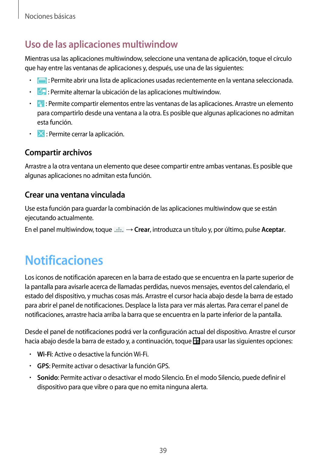 Samsung SM-N7505ZWAITV, SM-N7505ZWATPH manual Notificaciones, Uso de las aplicaciones multiwindow, Compartir archivos 
