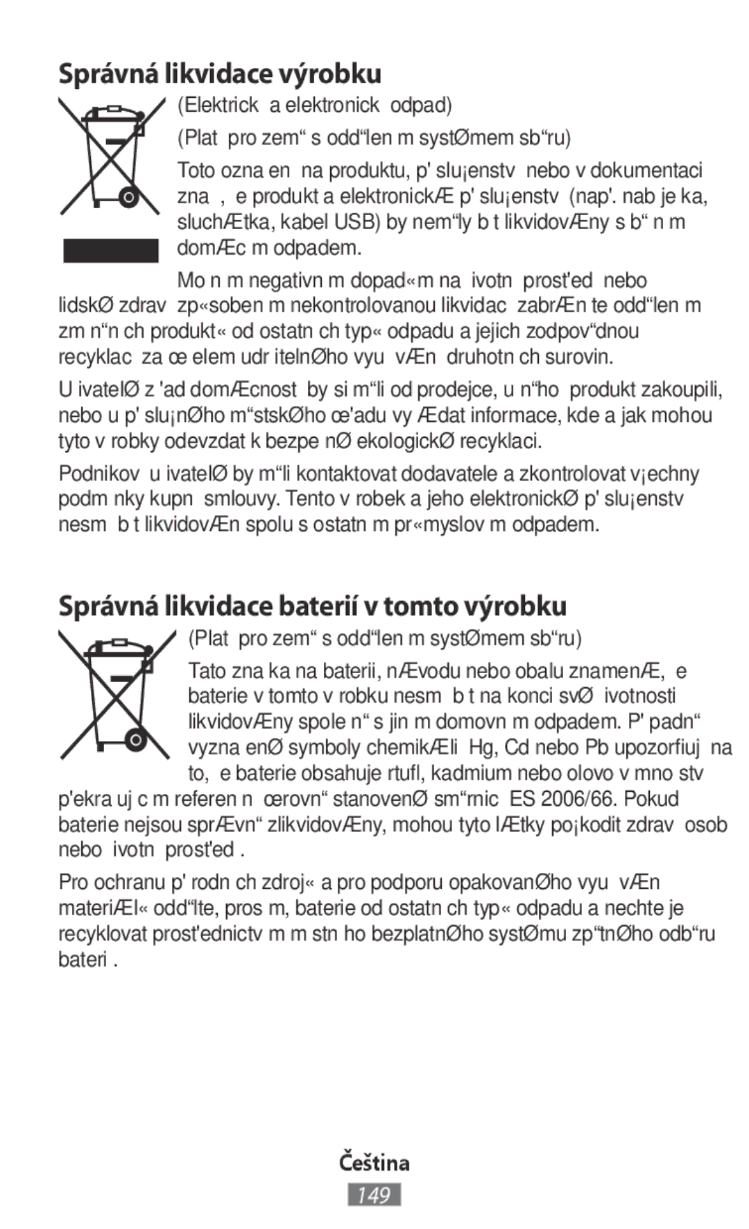 Samsung SM-N9000ZWEXXV manual Správná likvidace výrobku, Správná likvidace baterií v tomto výrobku, Domácím odpadem 