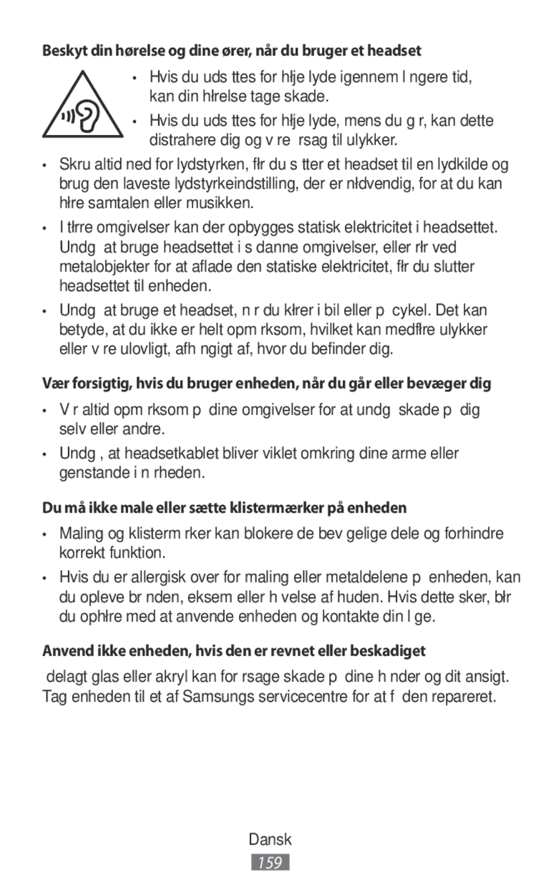 Samsung SM-N9000WDEXXV, SM-N9000ZKEXXV, SM-N9000ZWEXXV manual Beskyt din hørelse og dine ører, når du bruger et headset 