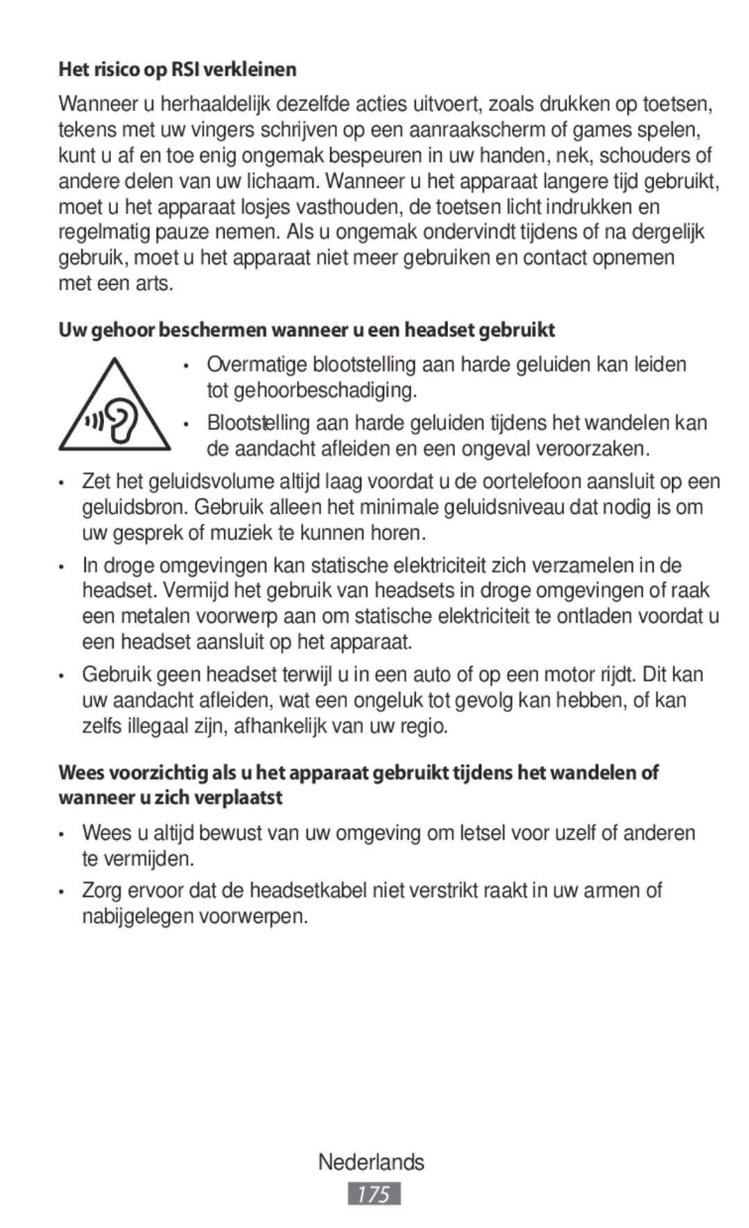 Samsung SM-N9000WDEXXV, SM-N9000ZKEXXV Het risico op RSI verkleinen, Uw gehoor beschermen wanneer u een headset gebruikt 