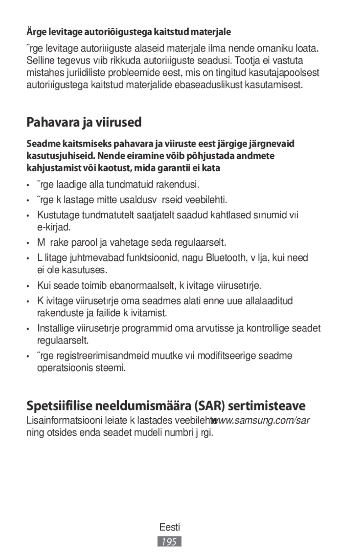 Samsung SM-N9000WDEXXV, SM-N9000ZKEXXV manual Pahavara ja viirused, Ärge levitage autoriõigustega kaitstud materjale 