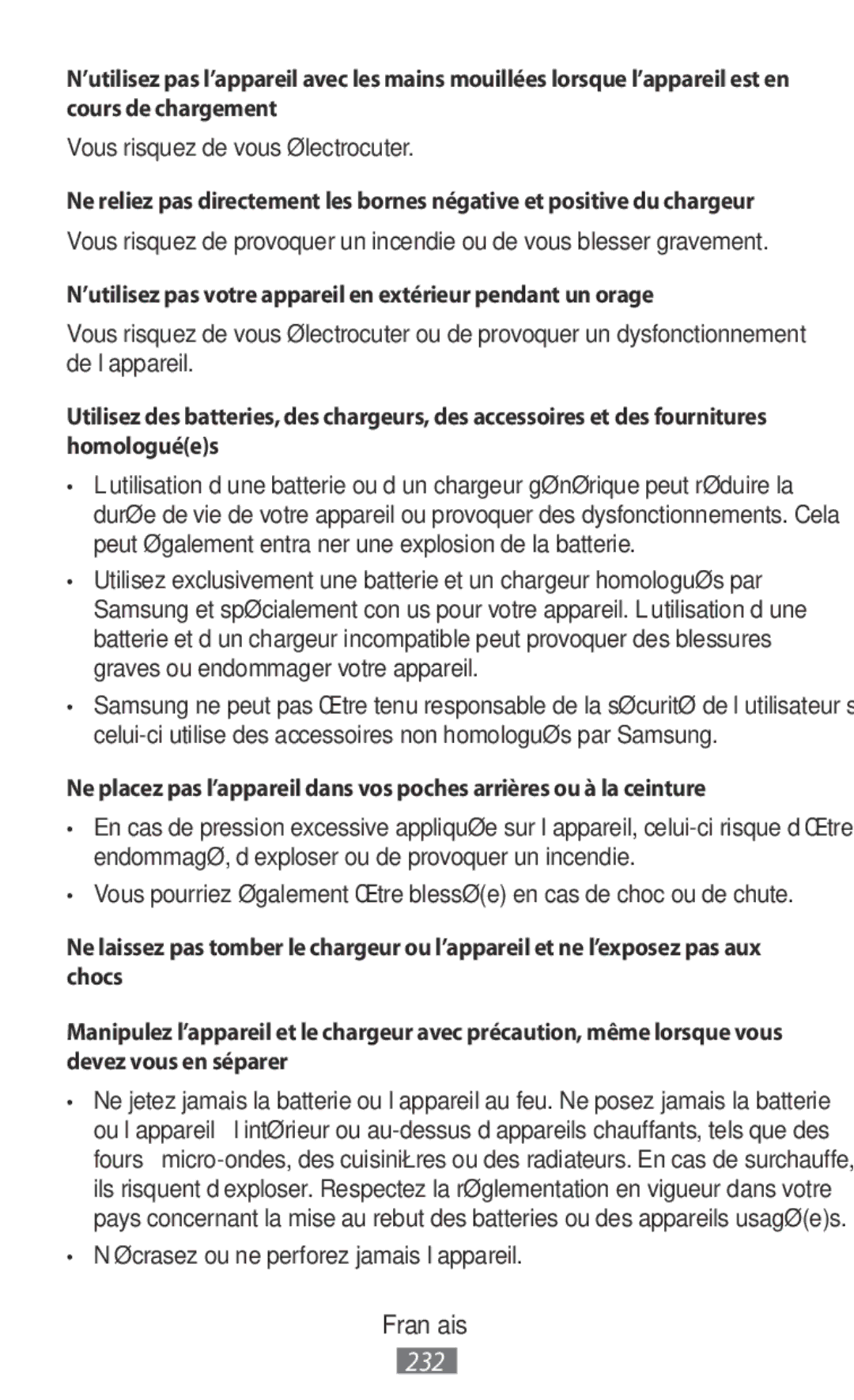 Samsung SM-N9000ZKEXXV, SM-N9000WDEXXV, SM-N9000ZWEXXV manual ’utilisez pas votre appareil en extérieur pendant un orage 