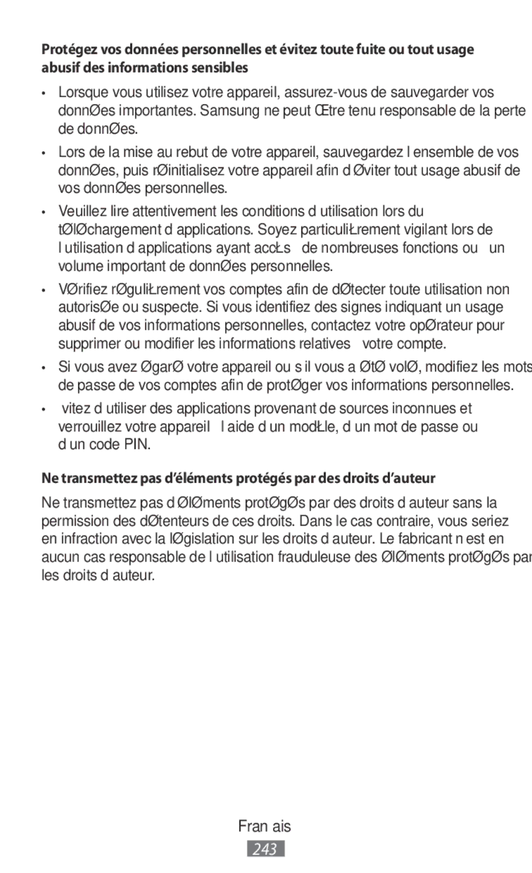 Samsung SM-N9000WDEXXV, SM-N9000ZKEXXV, SM-N9000ZWEXXV, SM-N9000ZIEXXV manual Français 