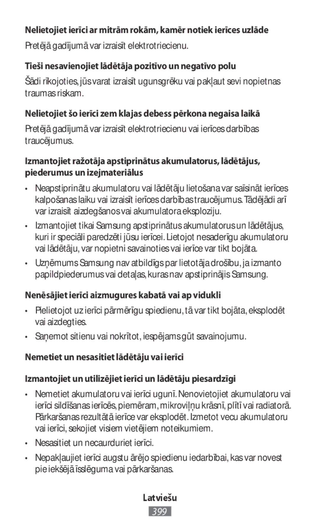 Samsung SM-N9000WDEXXV, SM-N9000ZKEXXV, SM-N9000ZWEXXV manual Tieši nesavienojiet lādētāja pozitīvo un negatīvo polu 