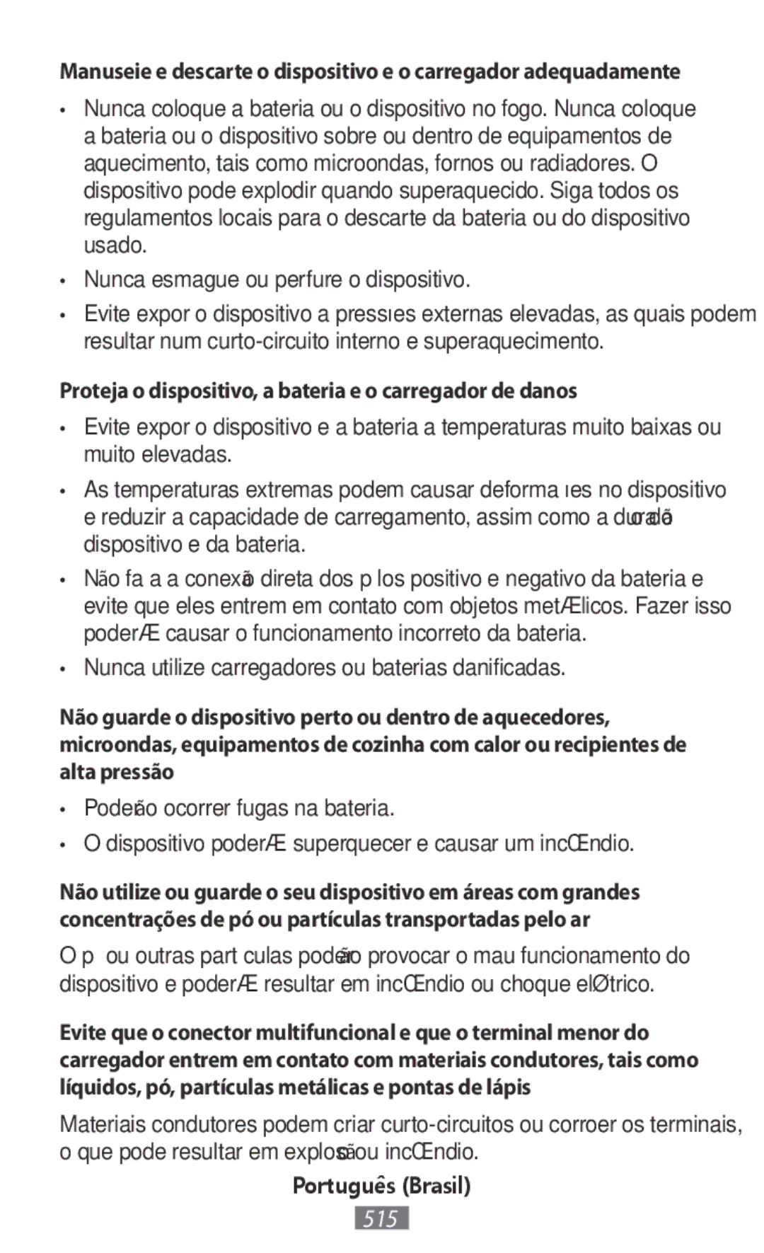 Samsung SM-N9000WDEXXV, SM-N9000ZKEXXV, SM-N9000ZWEXXV manual Proteja o dispositivo, a bateria e o carregador de danos 