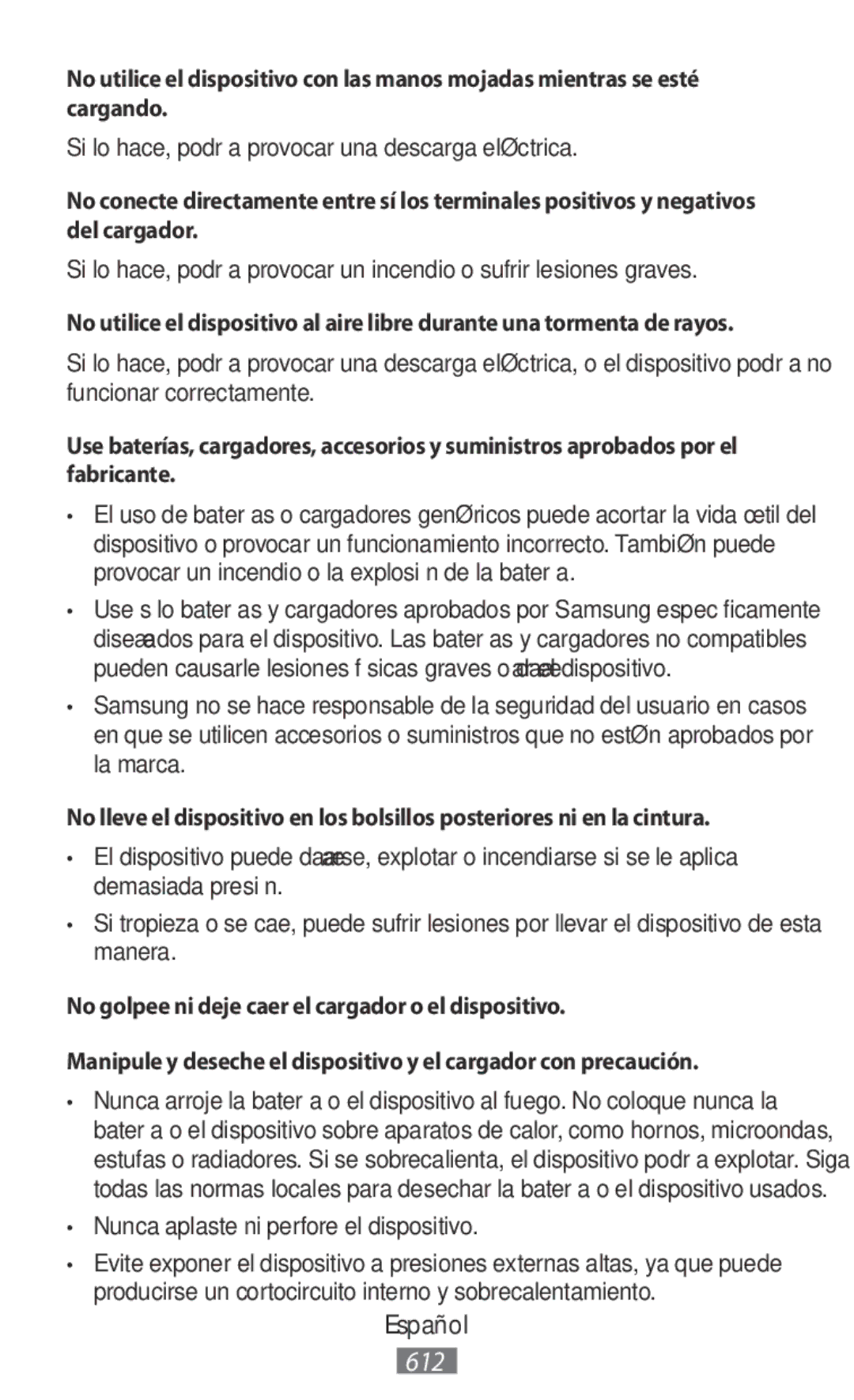 Samsung SM-N9000ZKEXXV, SM-N9000WDEXXV, SM-N9000ZWEXXV, SM-N9000ZIEXXV manual Nunca aplaste ni perfore el dispositivo 