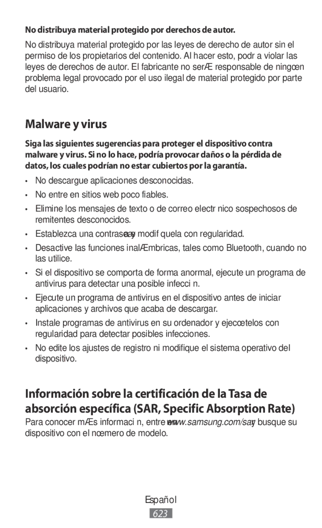 Samsung SM-N9000WDEXXV, SM-N9000ZKEXXV manual Malware y virus, No distribuya material protegido por derechos de autor 