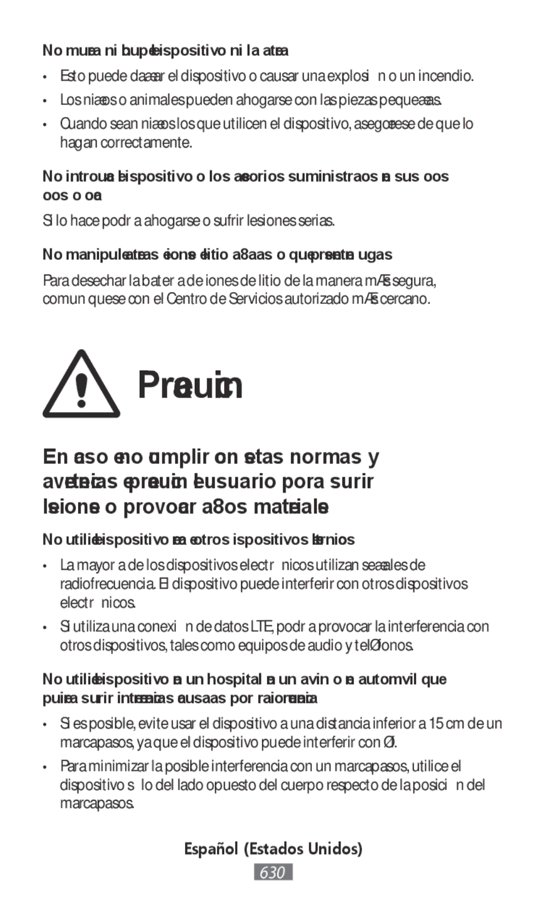 Samsung SM-N9000ZIEXXV, SM-N9000WDEXXV, SM-N9000ZKEXXV, SM-N9000ZWEXXV manual Precaución 