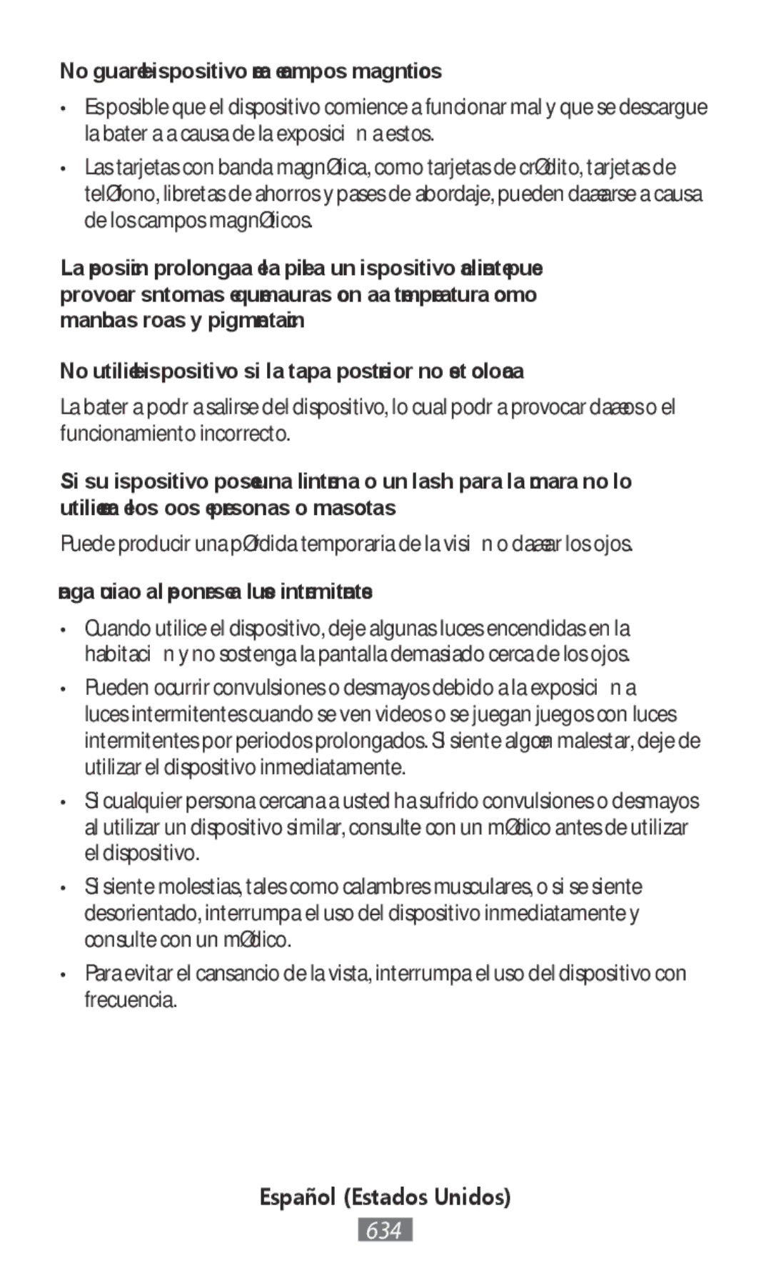 Samsung SM-N9000ZIEXXV, SM-N9000WDEXXV, SM-N9000ZKEXXV, SM-N9000ZWEXXV No guarde el dispositivo cerca de campos magnéticos 