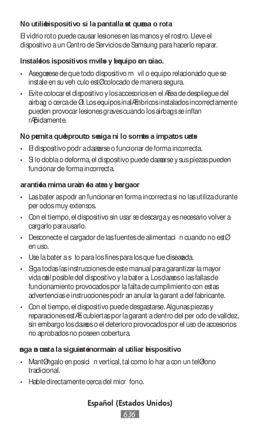 Samsung SM-N9000ZKEXXV, SM-N9000WDEXXV, SM-N9000ZWEXXV manual Instale los dispositivos móviles y el equipo con cuidado 