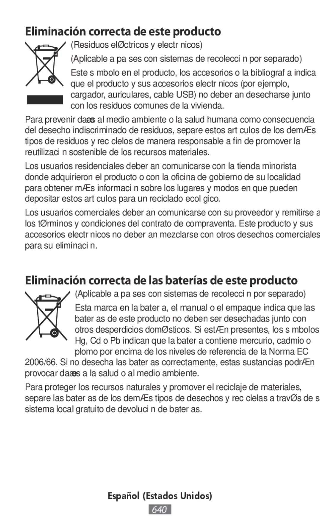 Samsung SM-N9000ZKEXXV manual Eliminación correcta de las baterías de este producto, Residuos eléctricos y electrónicos 