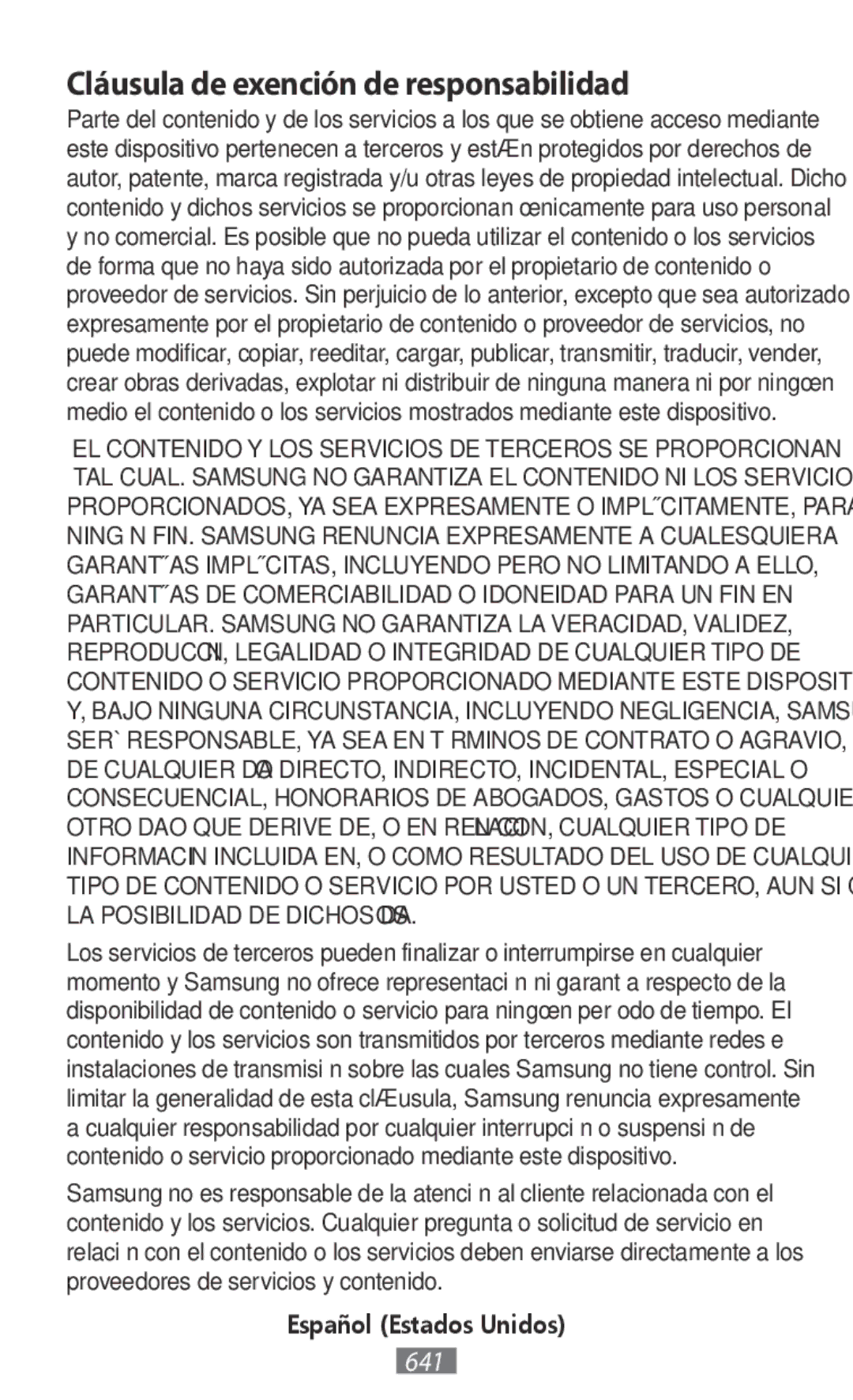 Samsung SM-N9000ZWEXXV, SM-N9000WDEXXV, SM-N9000ZKEXXV, SM-N9000ZIEXXV manual Cláusula de exención de responsabilidad 