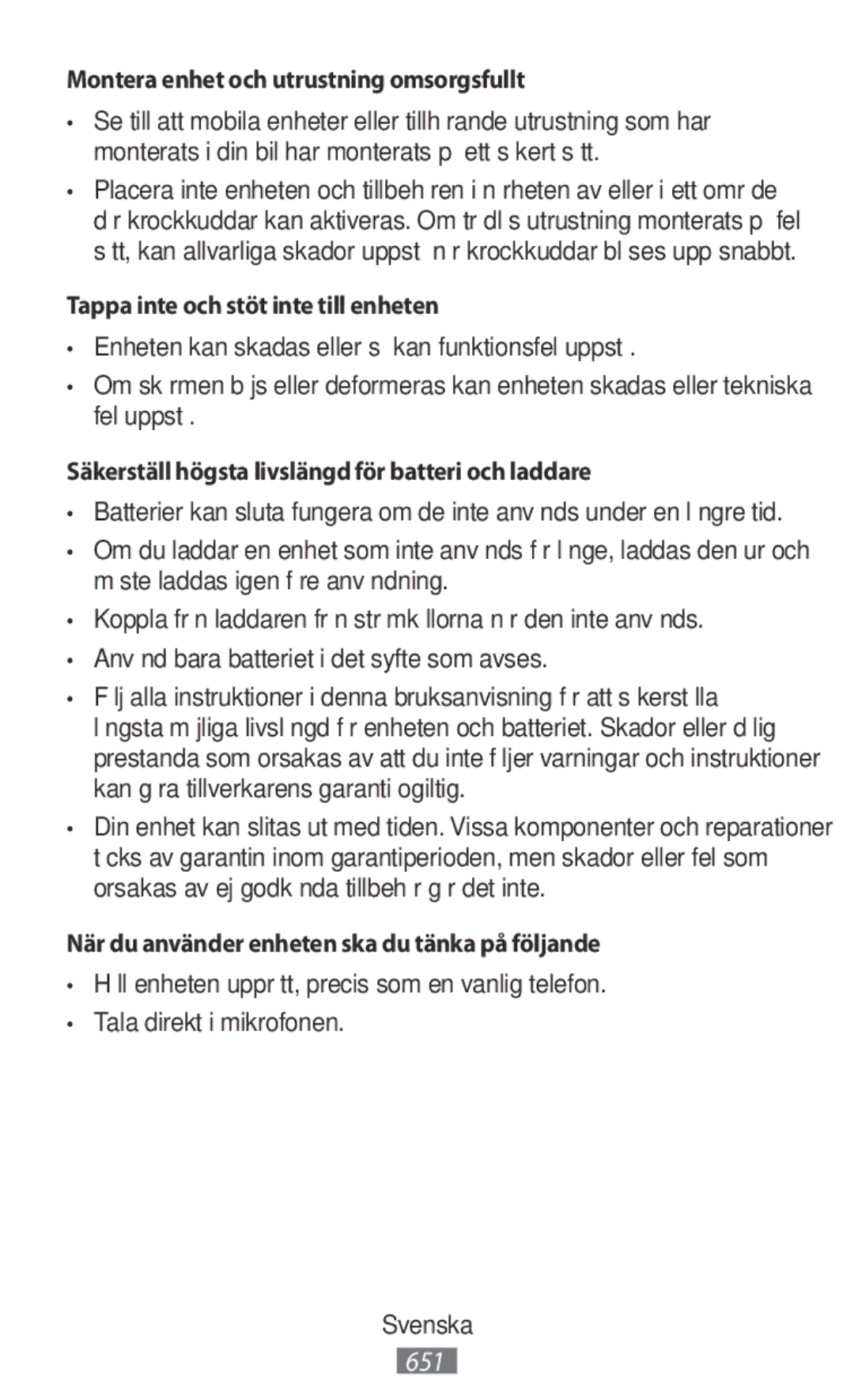 Samsung SM-N9000WDEXXV, SM-N9000ZKEXXV Montera enhet och utrustning omsorgsfullt, Tappa inte och stöt inte till enheten 