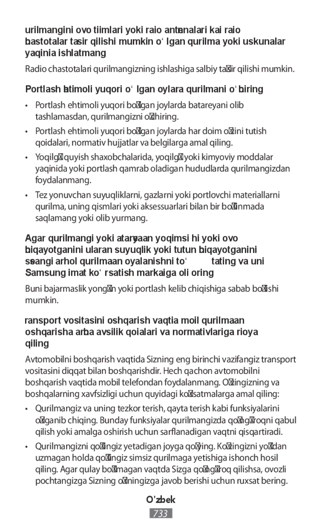 Samsung SM-N9000ZWEXXV, SM-N9000WDEXXV, SM-N9000ZKEXXV, SM-N9000ZIEXXV manual Ozbek 