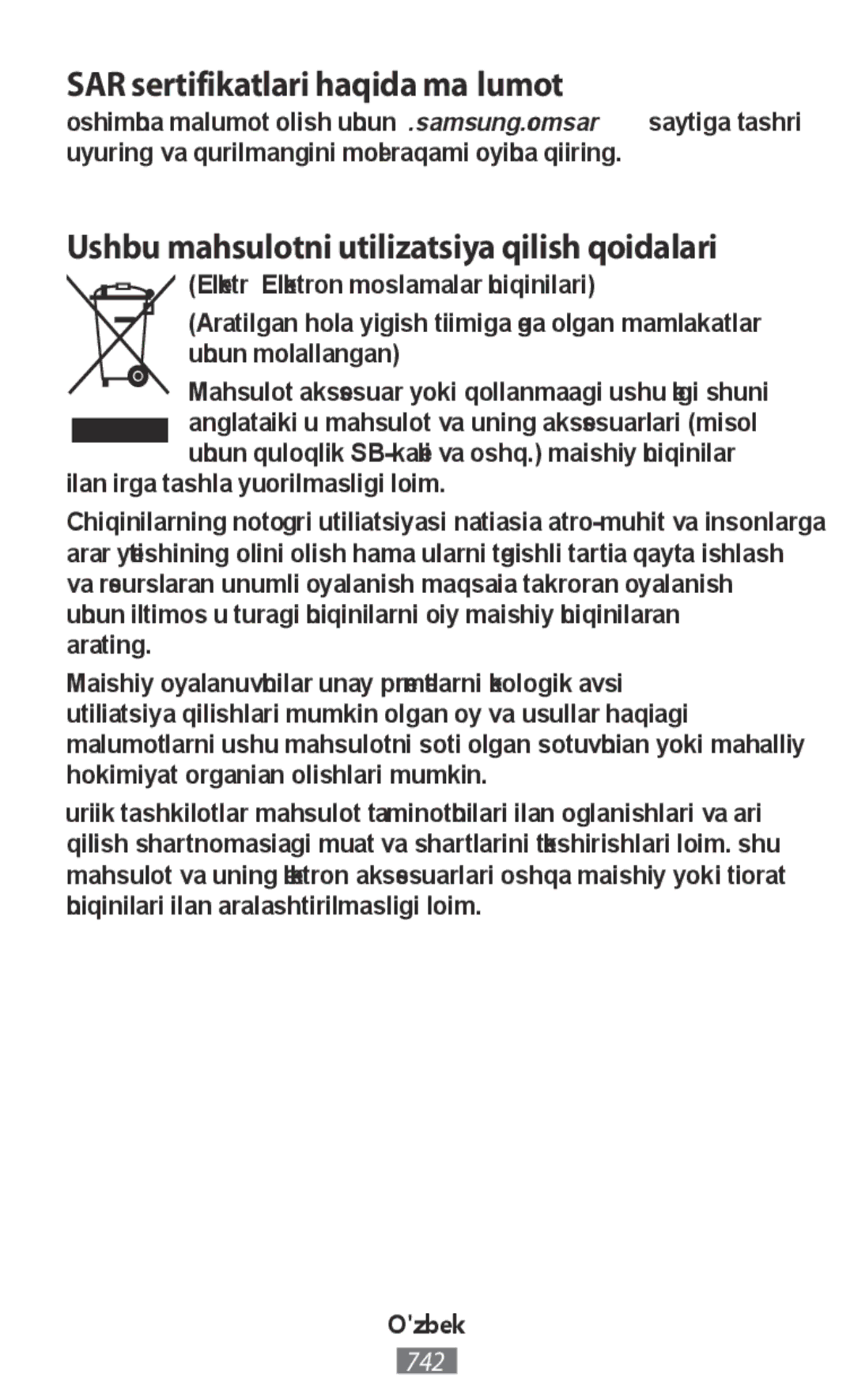 Samsung SM-N9000ZIEXXV, SM-N9000WDEXXV, SM-N9000ZKEXXV, SM-N9000ZWEXXV manual Ozbek 